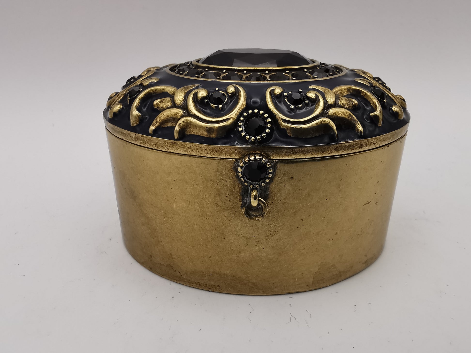 Brass and Enamel Ornate Oval Trinket Box