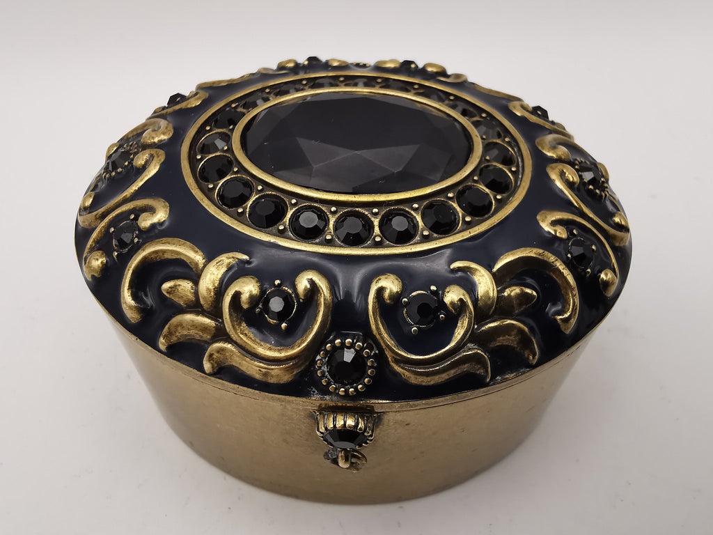 Brass and Enamel Ornate Oval Trinket Box