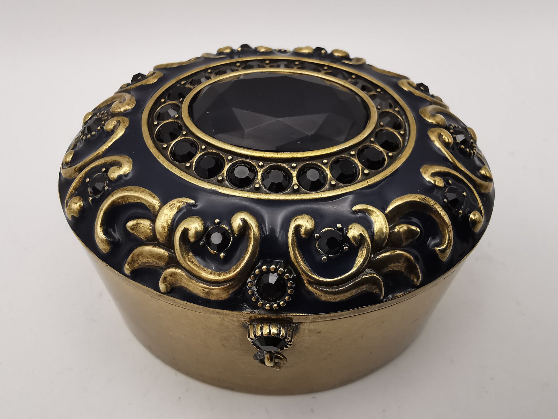 Brass and Enamel Ornate Oval Trinket Box