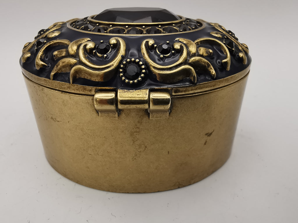 Brass and Enamel Ornate Oval Trinket Box