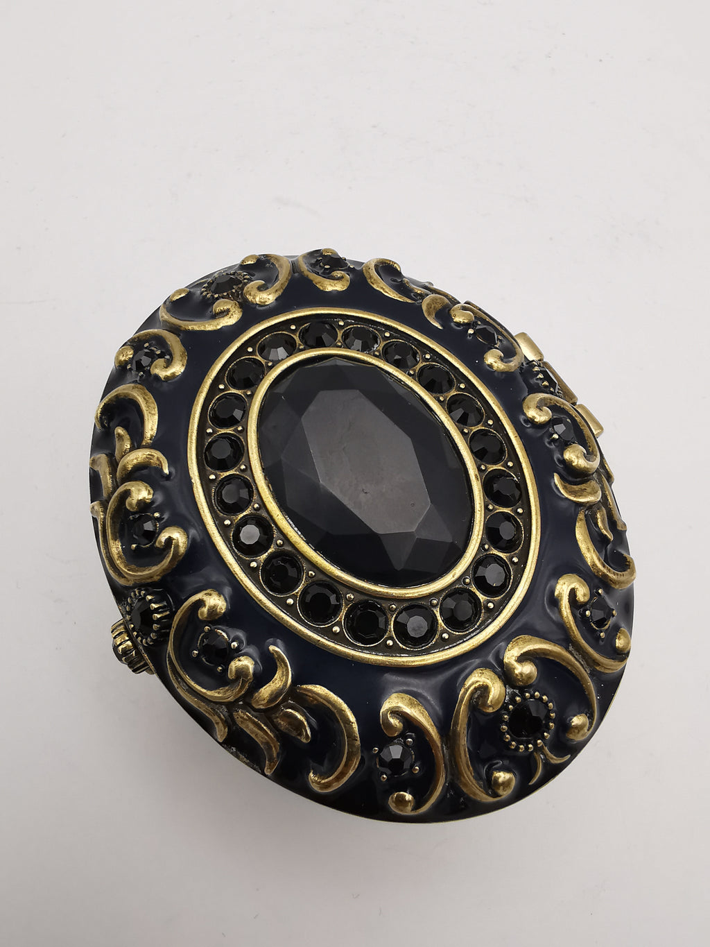 Brass and Enamel Ornate Oval Trinket Box