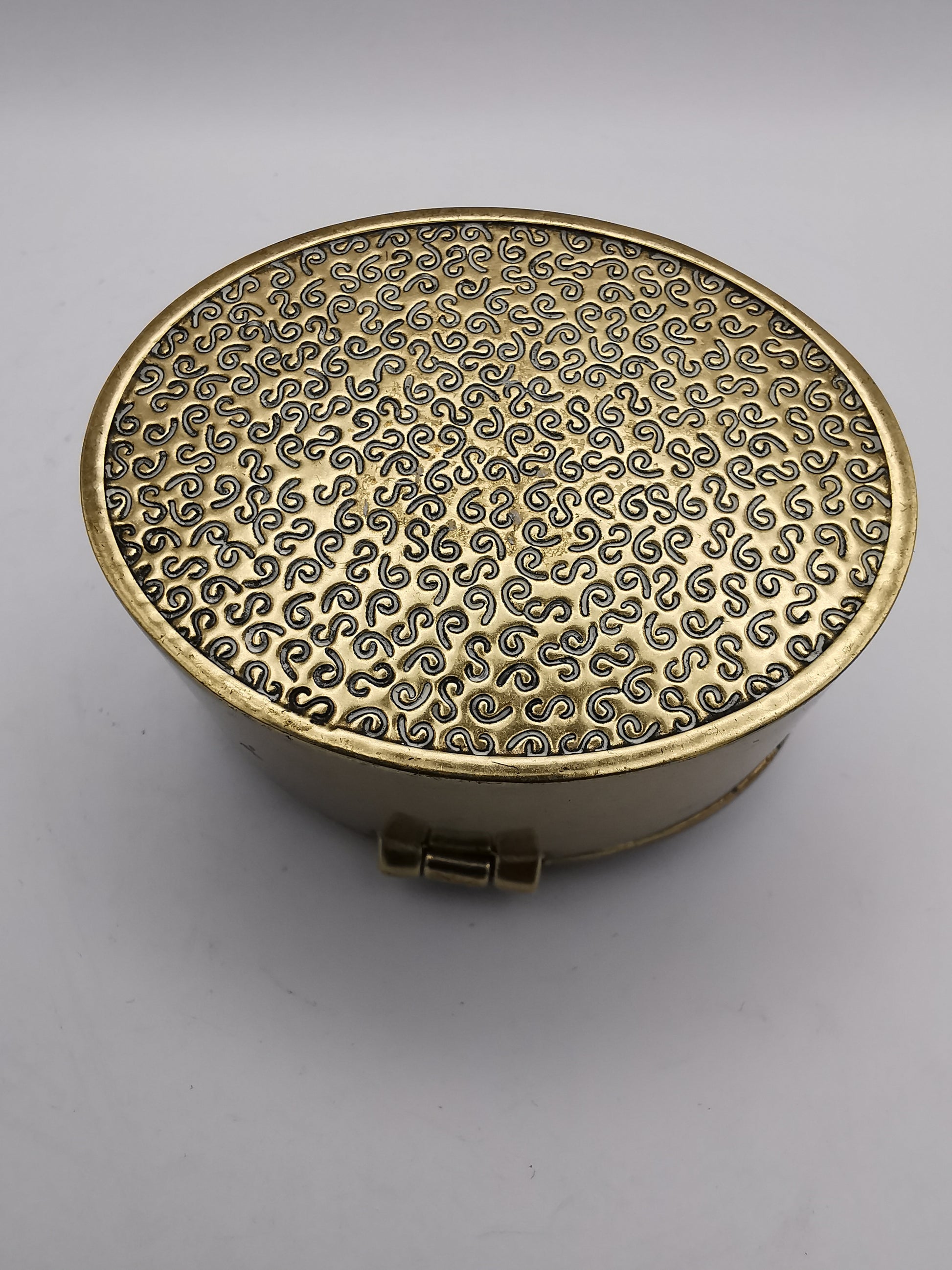 Brass and Enamel Ornate Oval Trinket Box