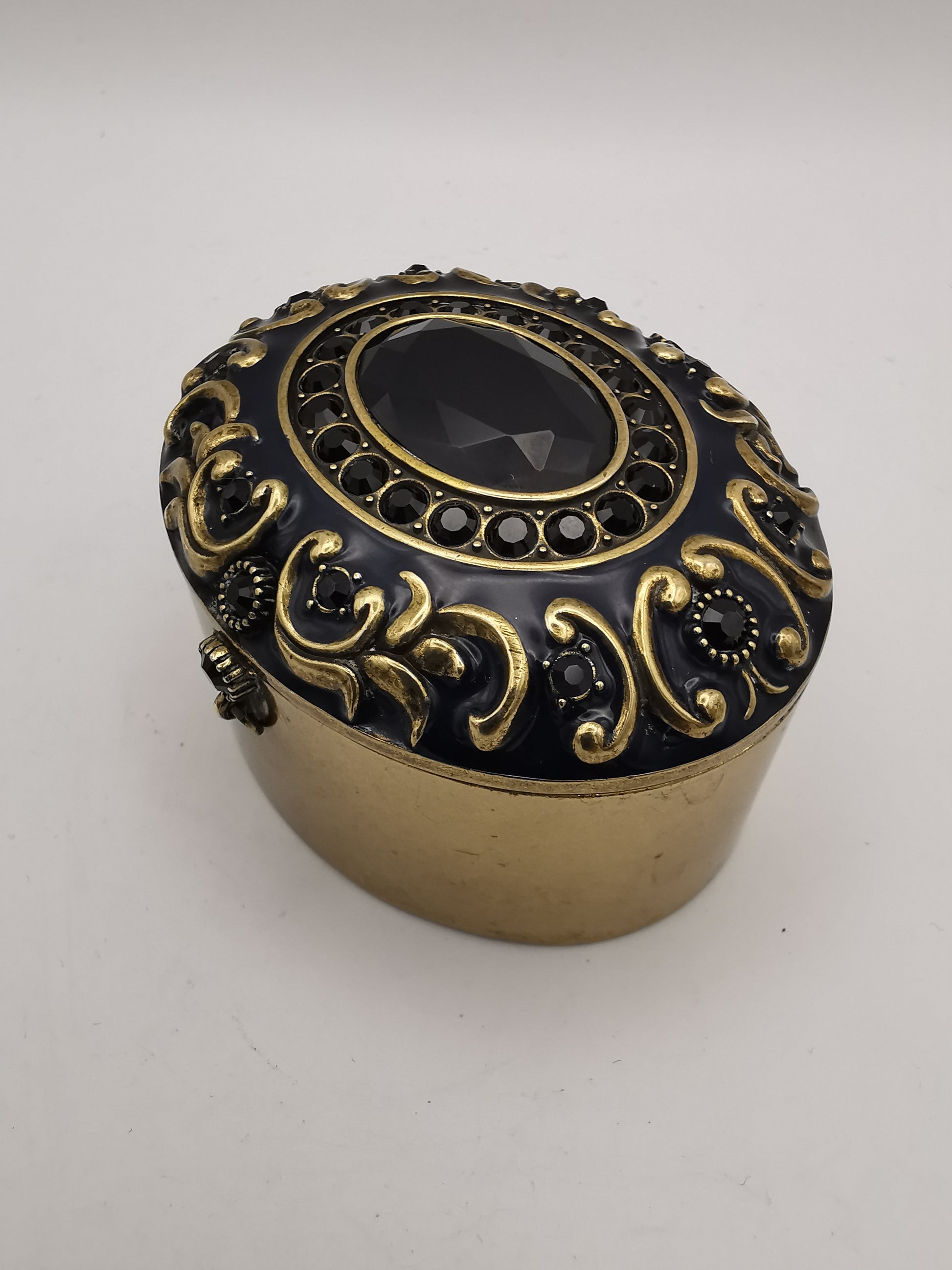 Brass and Enamel Ornate Oval Trinket Box