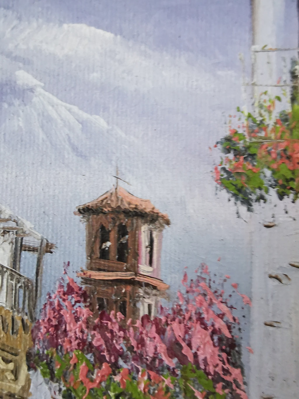 Vintage Mediterranean Impasto Oil Painting White Village Framed, Signed, 24cm x 27cm
