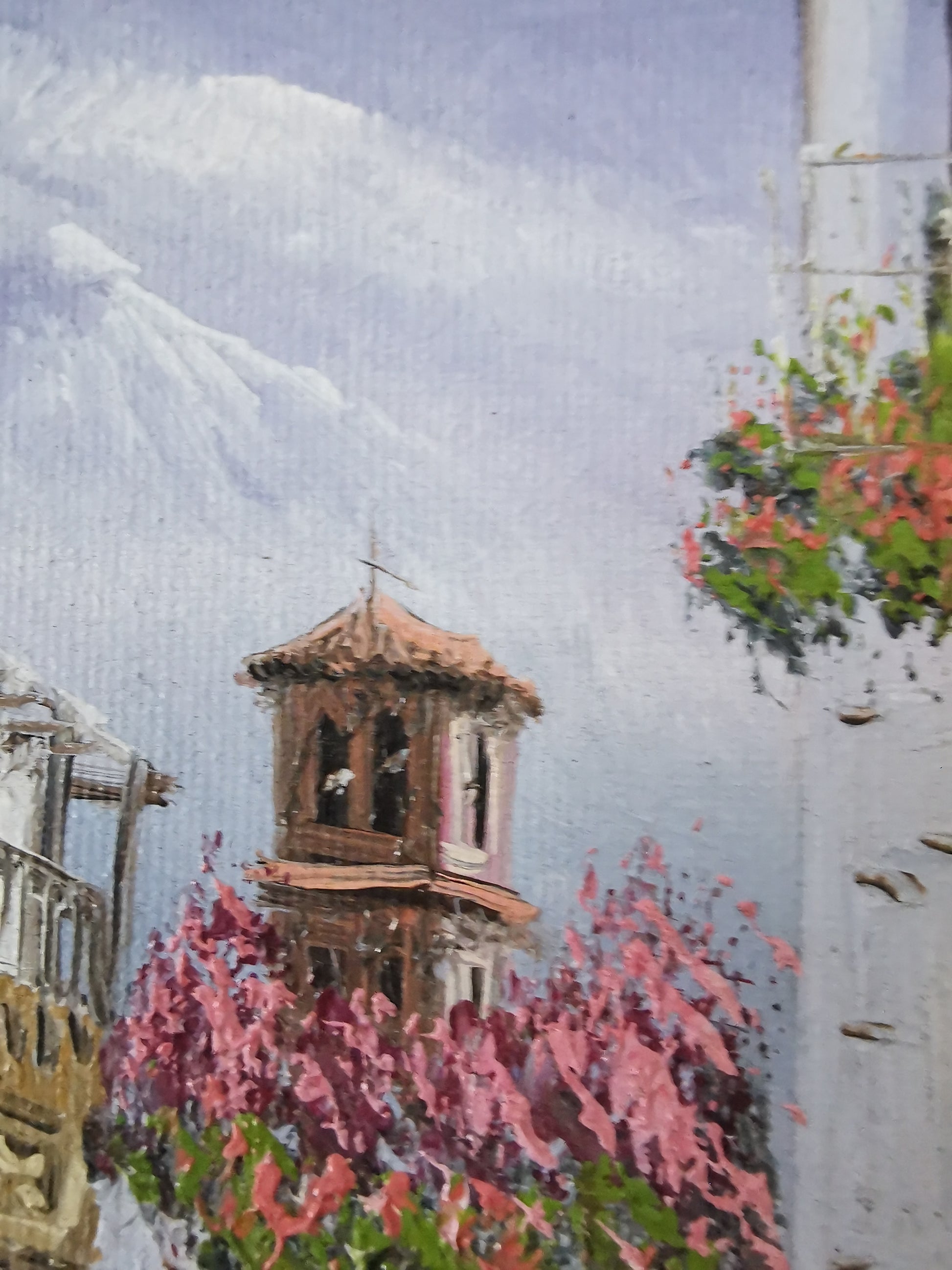Vintage Mediterranean Impasto Oil Painting White Village Framed, Signed, 24cm x 27cm