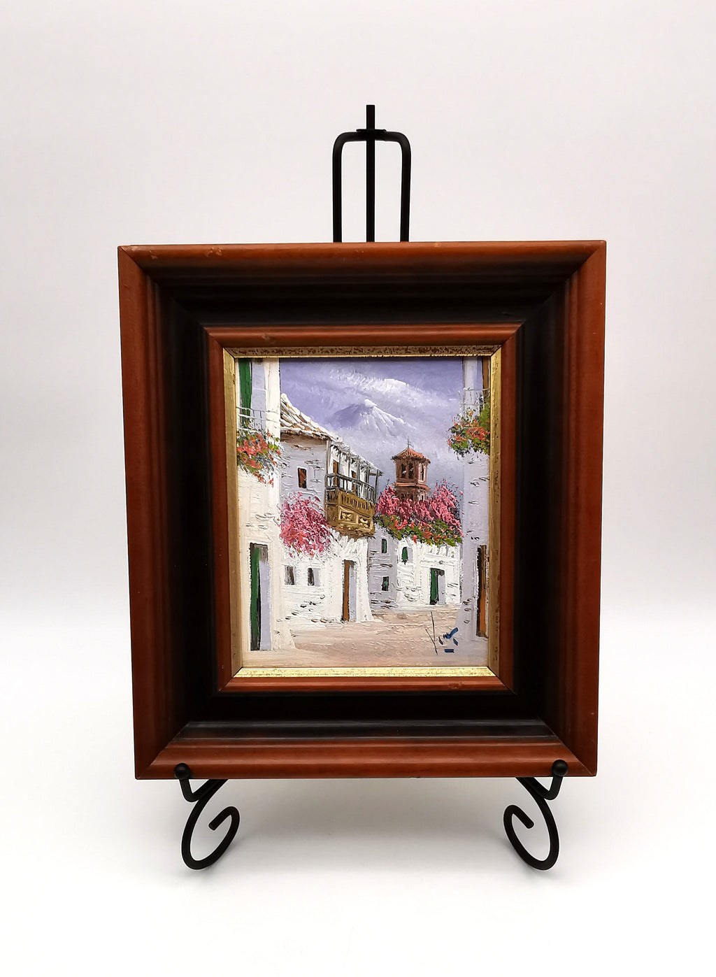 Vintage Mediterranean Impasto Oil Painting White Village Framed, Signed, 24cm x 27cm