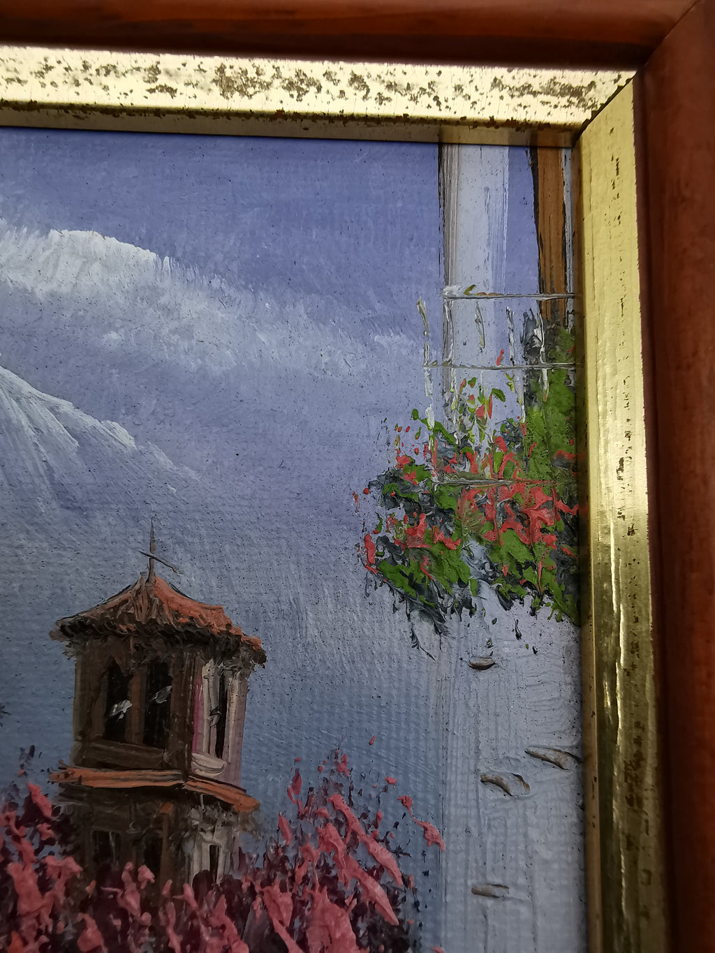 Vintage Mediterranean Impasto Oil Painting White Village Framed, Signed, 24cm x 27cm