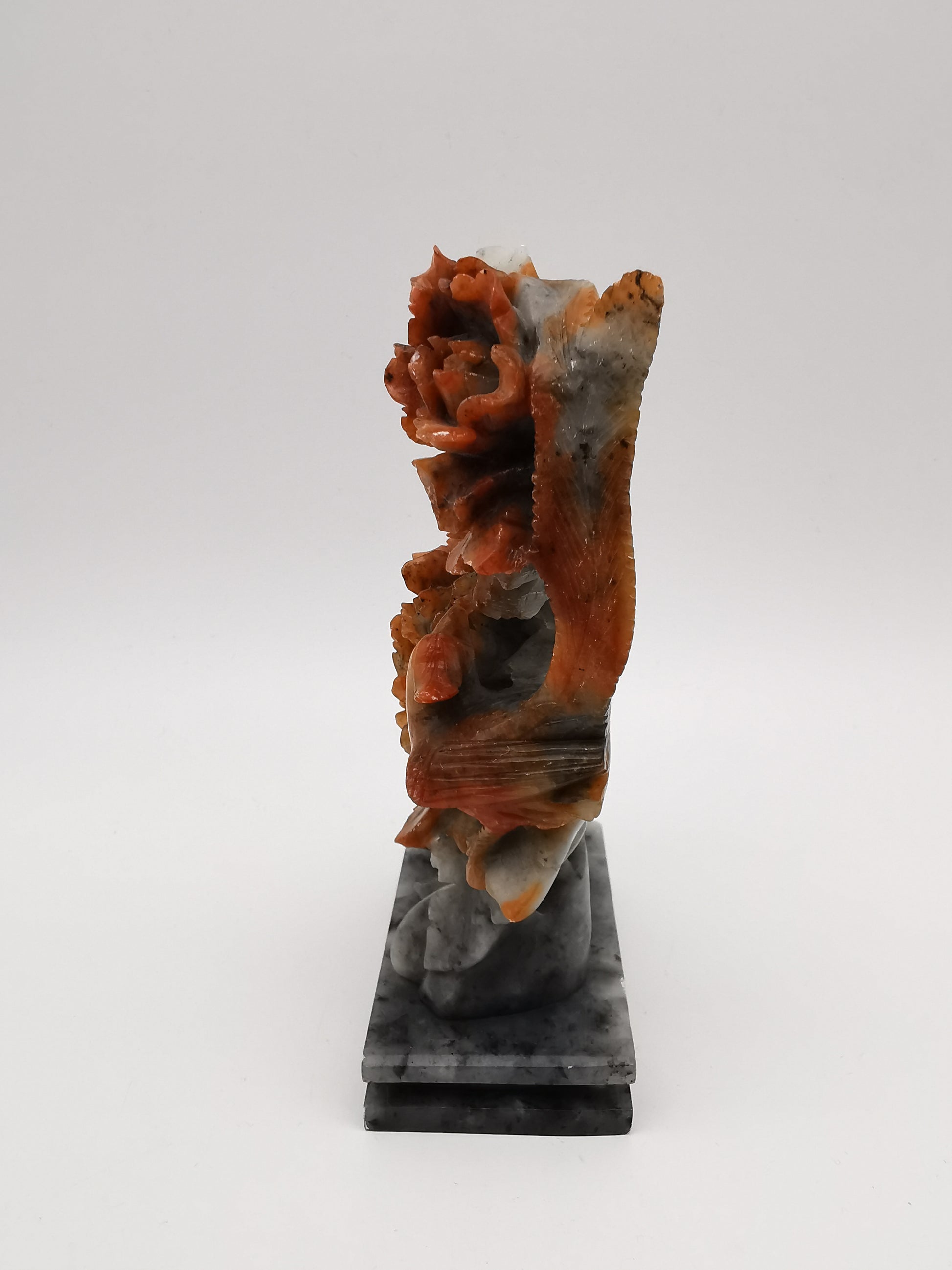 Vintage Chinese Hand-Carved Soapstone Sculpture – Peonies and Bird