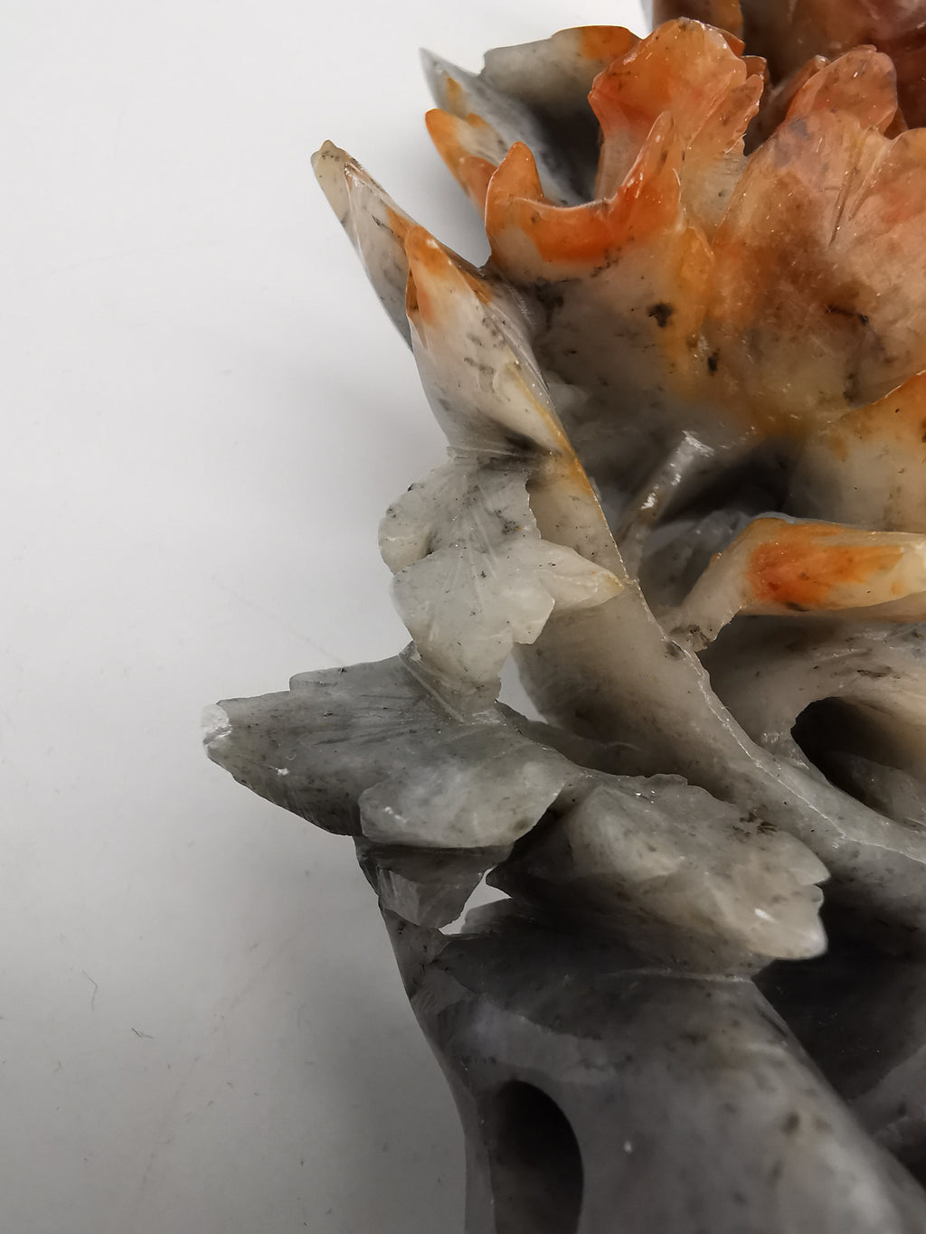 Vintage Chinese Hand-Carved Soapstone Sculpture – Peonies and Bird