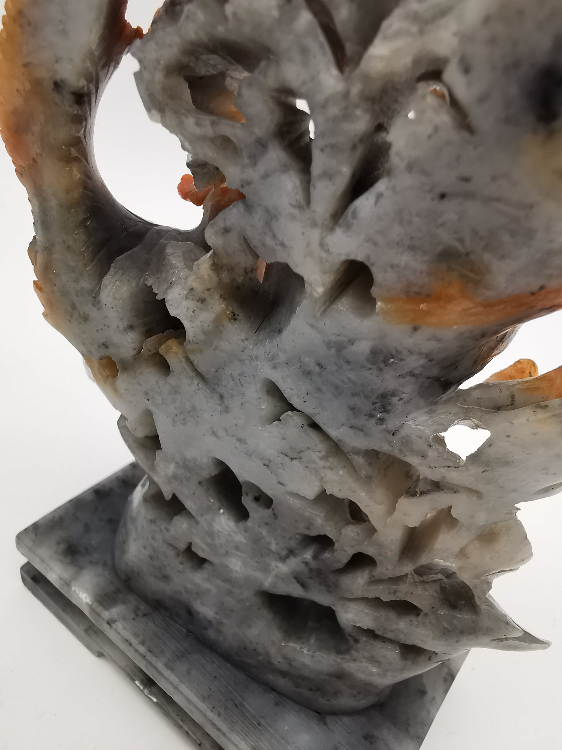 Vintage Chinese Hand-Carved Soapstone Sculpture – Peonies and Bird