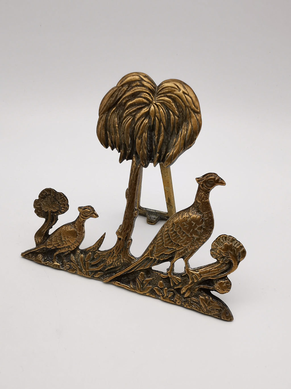 Vintage/Antique Brass Pheasant and Palm Tree Freestanding Easel Ornament