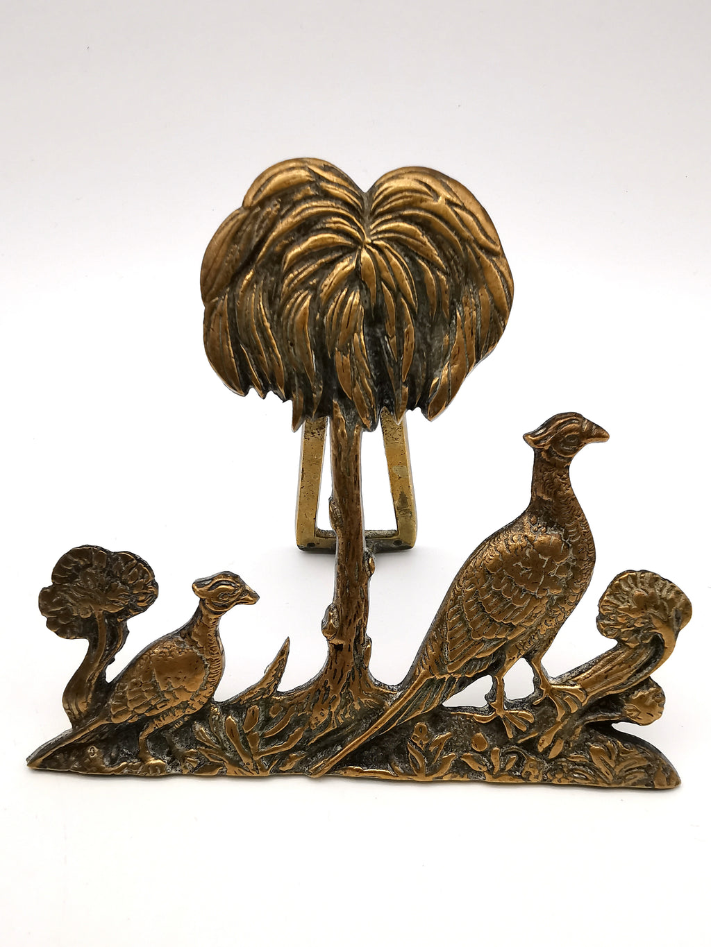 Vintage/Antique Brass Pheasant and Palm Tree Freestanding Easel Ornament