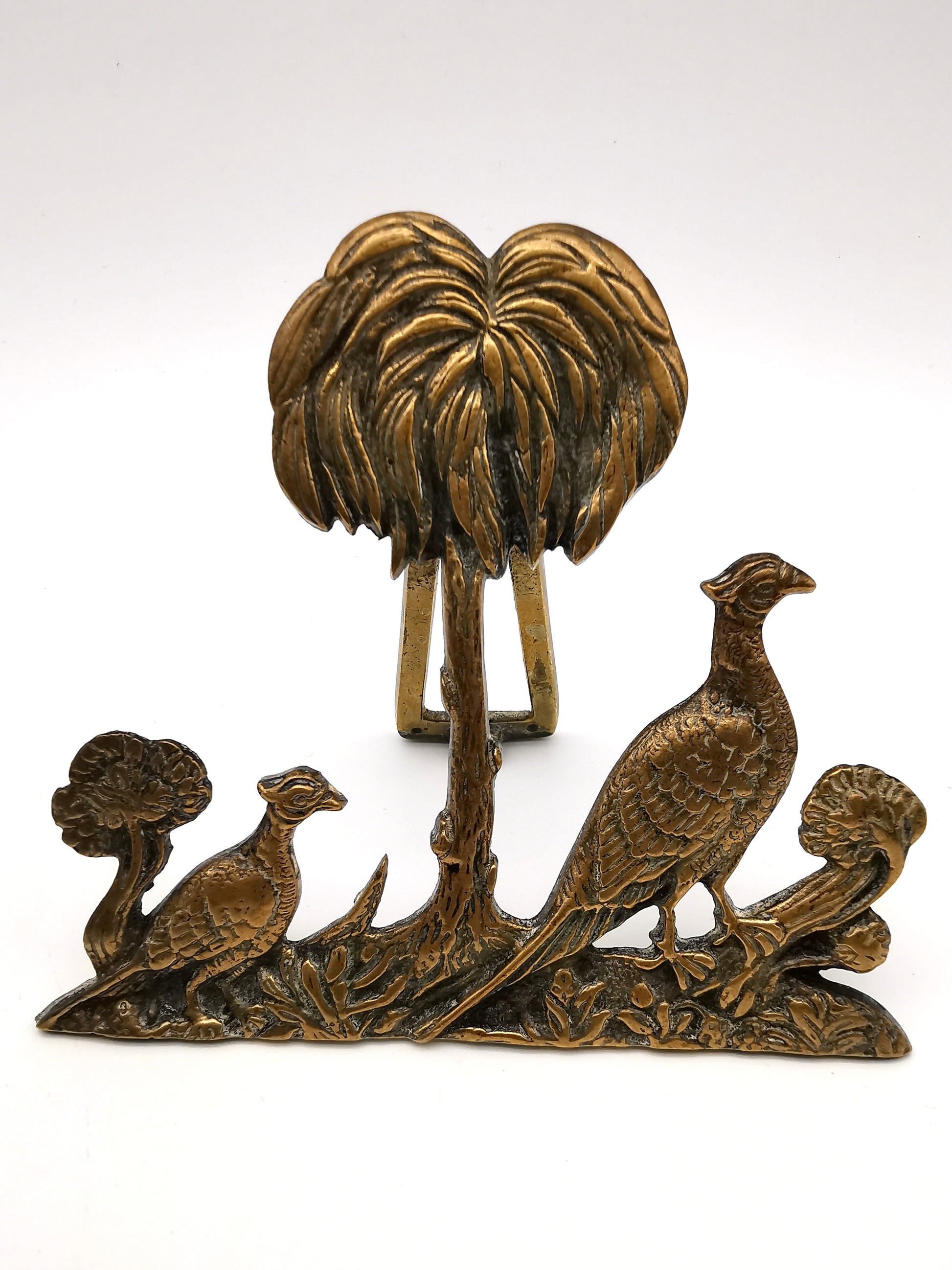 Vintage/Antique Brass Pheasant and Palm Tree Freestanding Easel Ornament