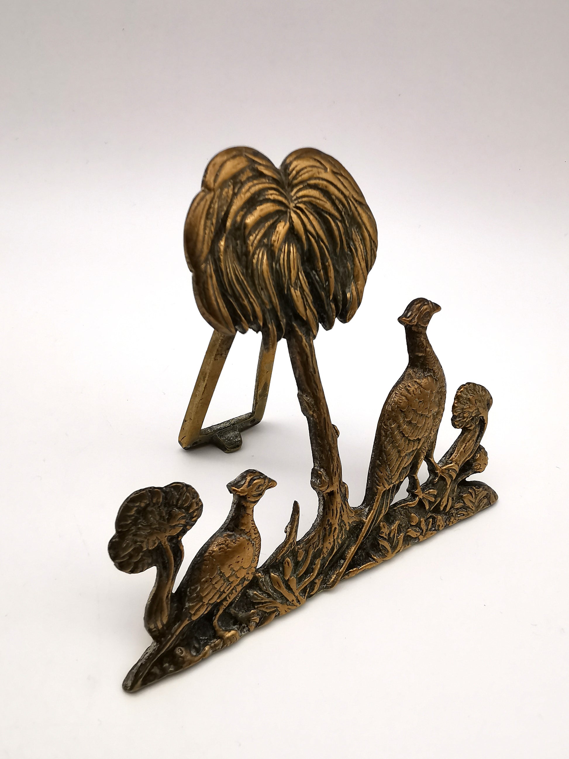 Vintage/Antique Brass Pheasant and Palm Tree Freestanding Easel Ornament