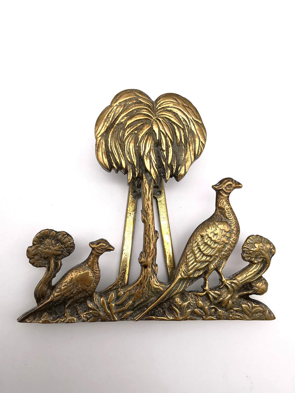 Vintage/Antique Brass Pheasant and Palm Tree Freestanding Easel Ornament