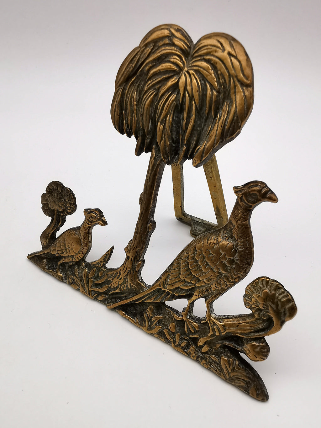 Vintage/Antique Brass Pheasant and Palm Tree Freestanding Easel Ornament
