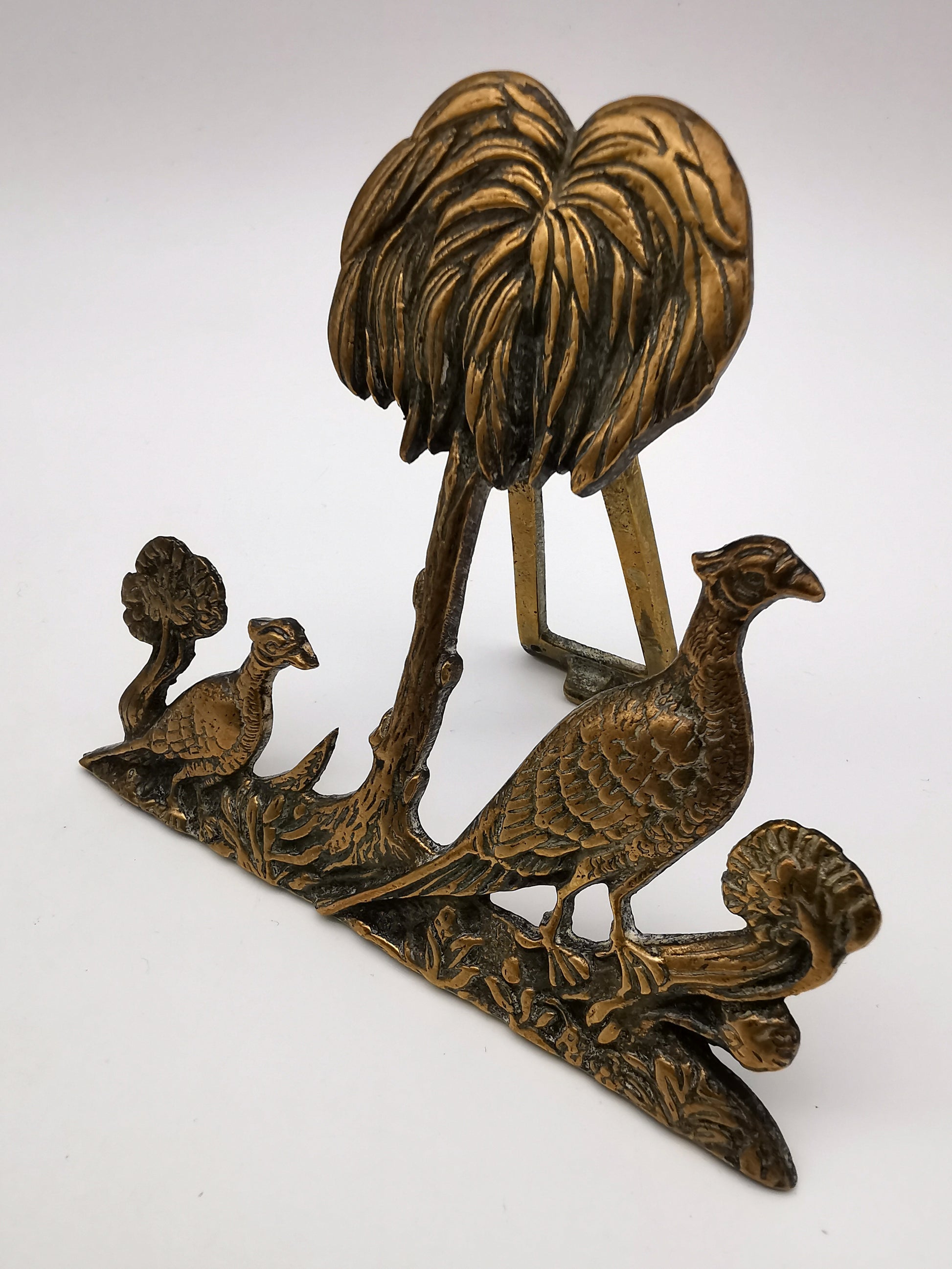 Vintage/Antique Brass Pheasant and Palm Tree Freestanding Easel Ornament