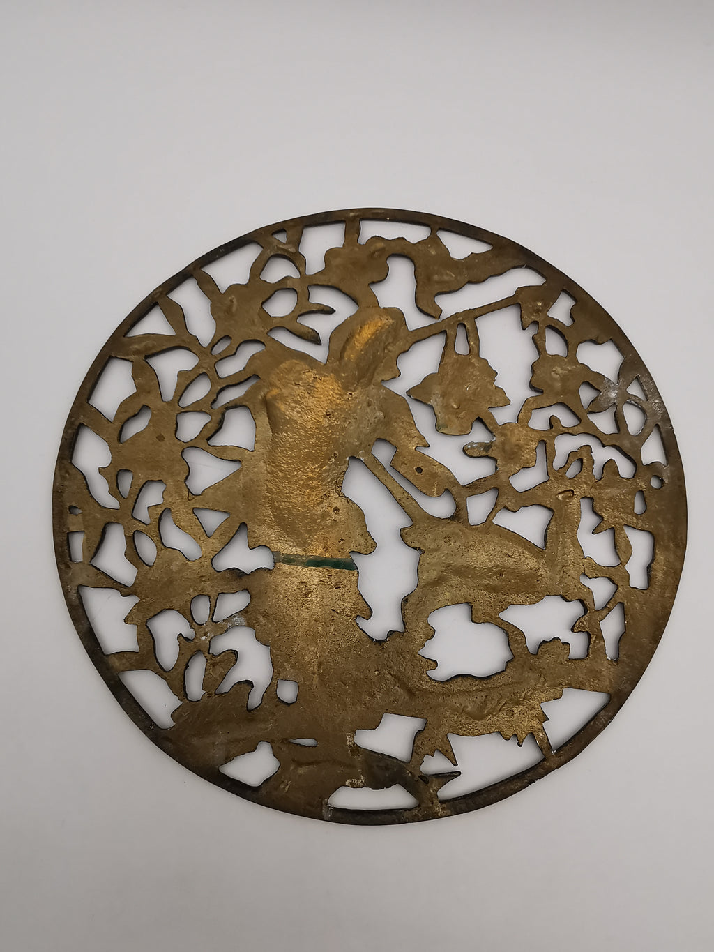 Vintage Chinese Openwork Brass Wall Plaque - Goddess Magu & Celestial Deer