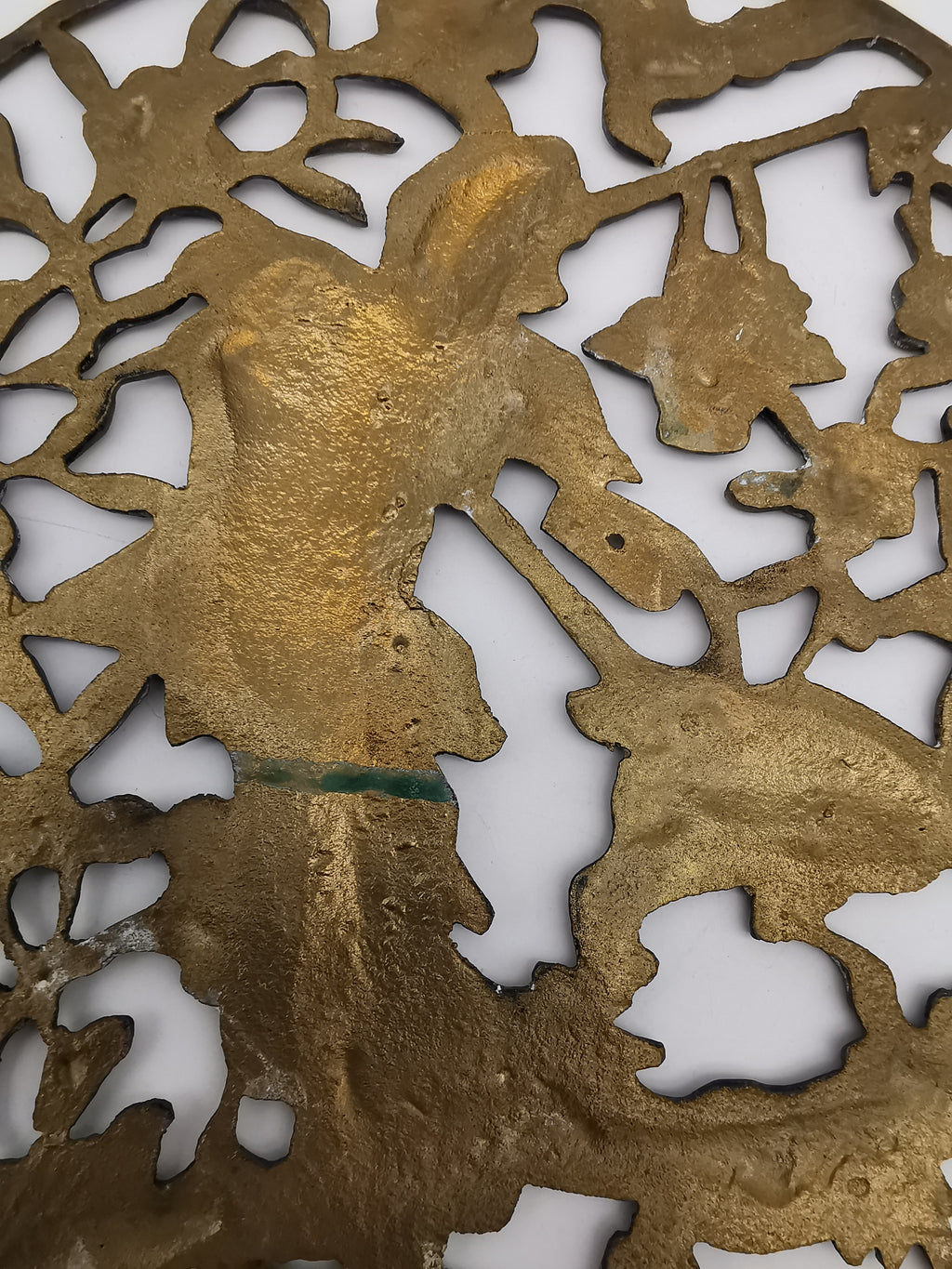 Vintage Chinese Openwork Brass Wall Plaque - Goddess Magu & Celestial Deer
