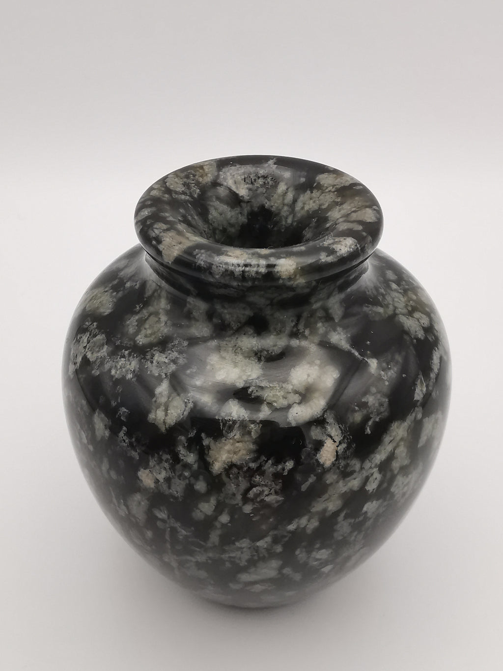 Small black speckled stone/marble vase