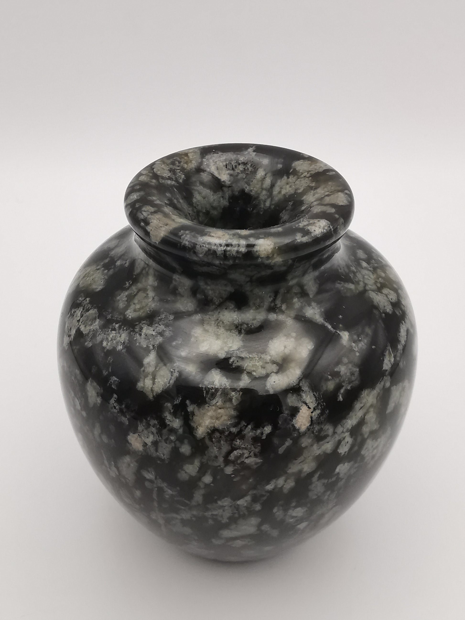 Small black speckled stone/marble vase