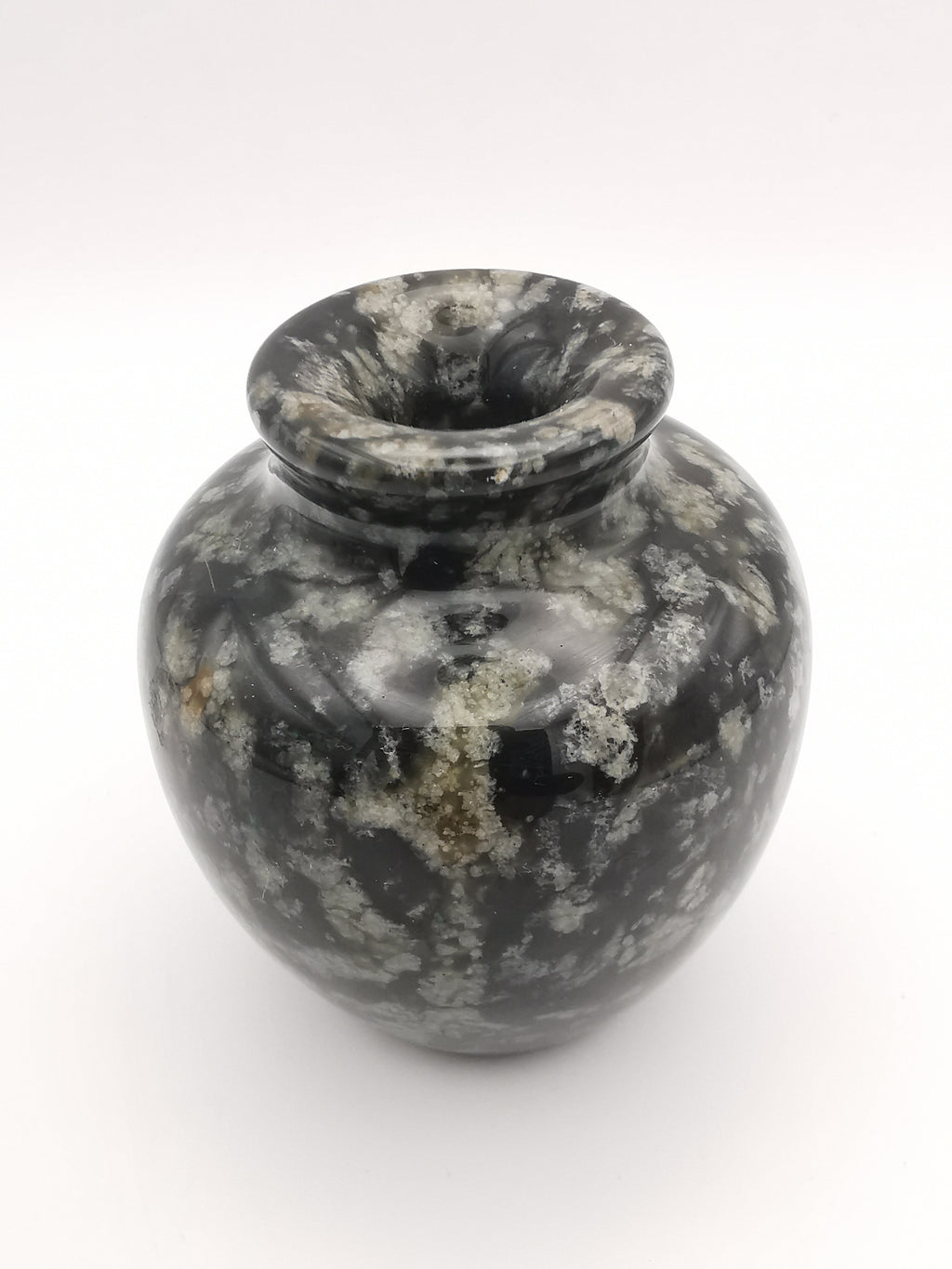 Small black speckled stone/marble vase