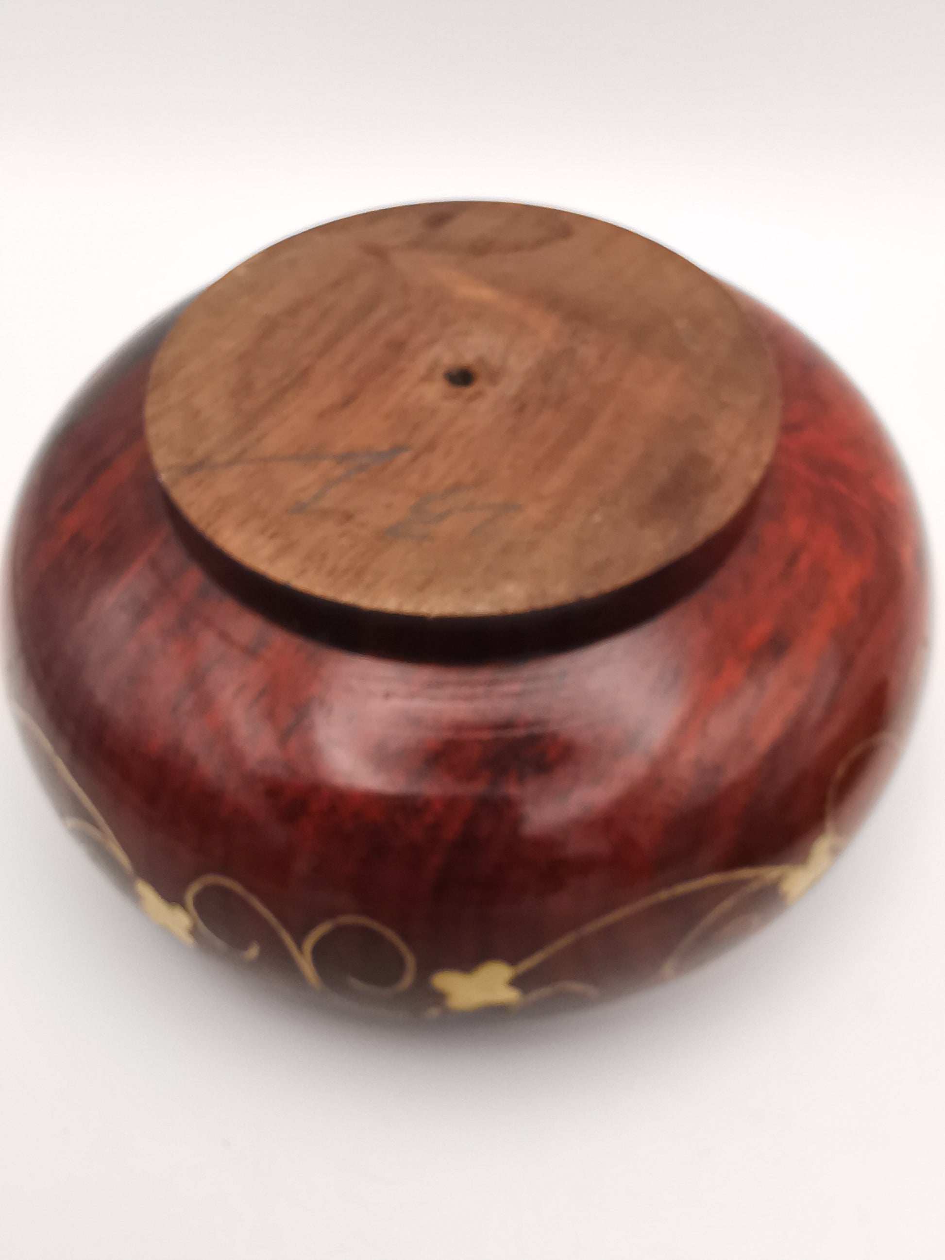 Vintage Indian Hardwood Brass Inlay Trinket Pot