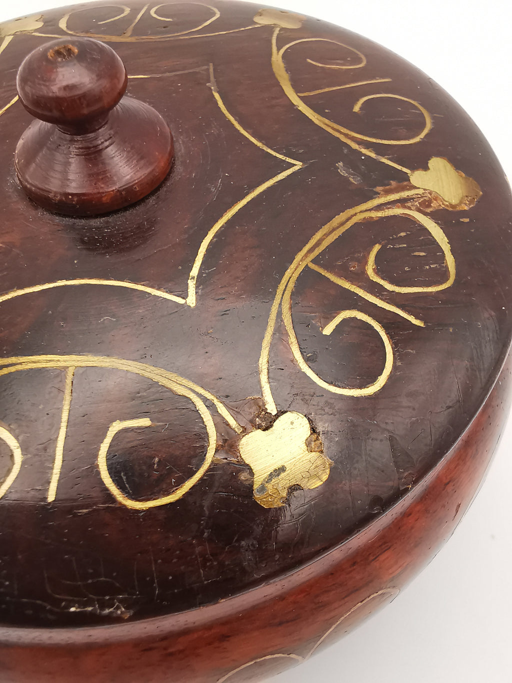 Vintage Indian Hardwood Brass Inlay Trinket Pot