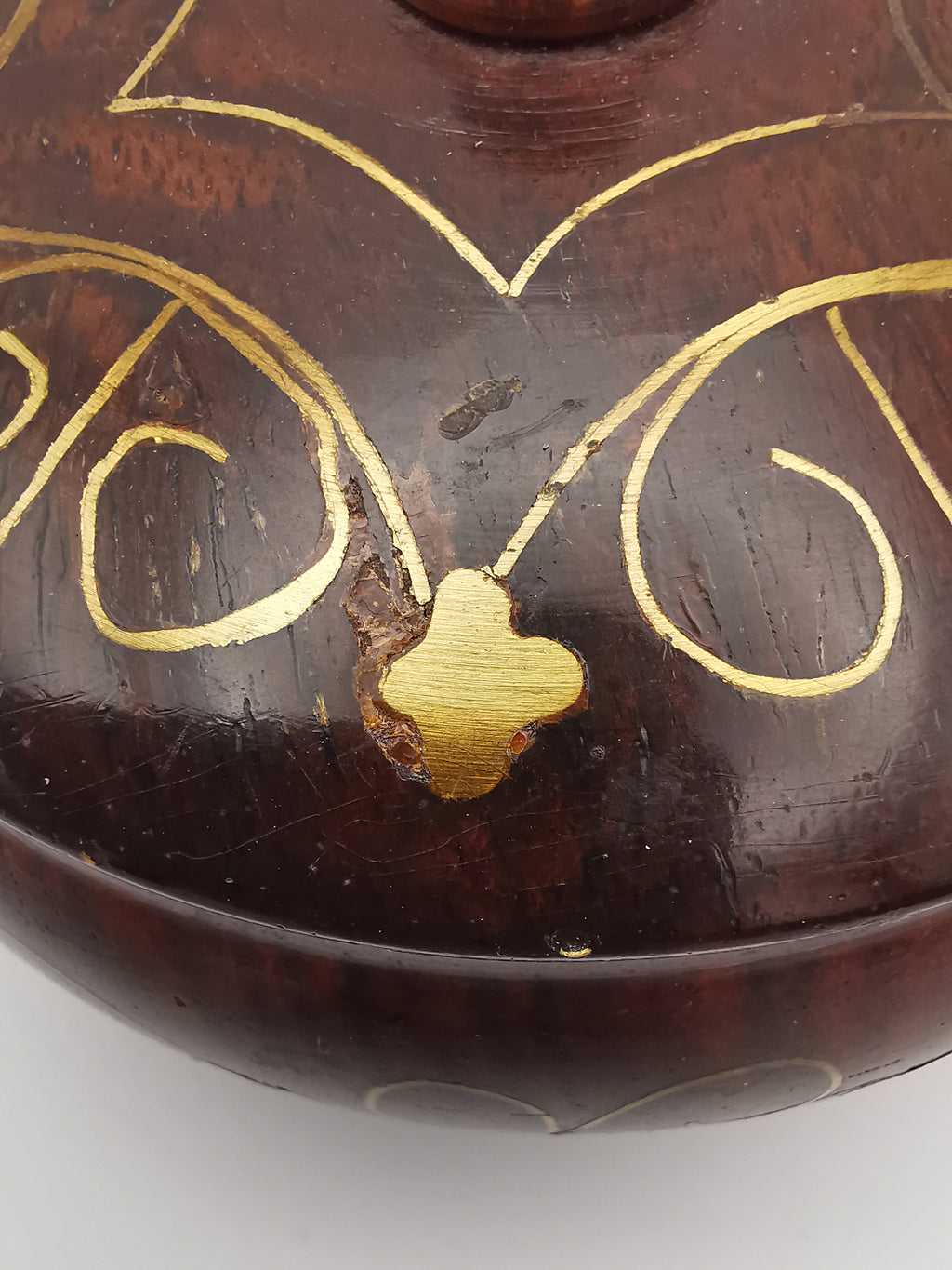 Vintage Indian Hardwood Brass Inlay Trinket Pot