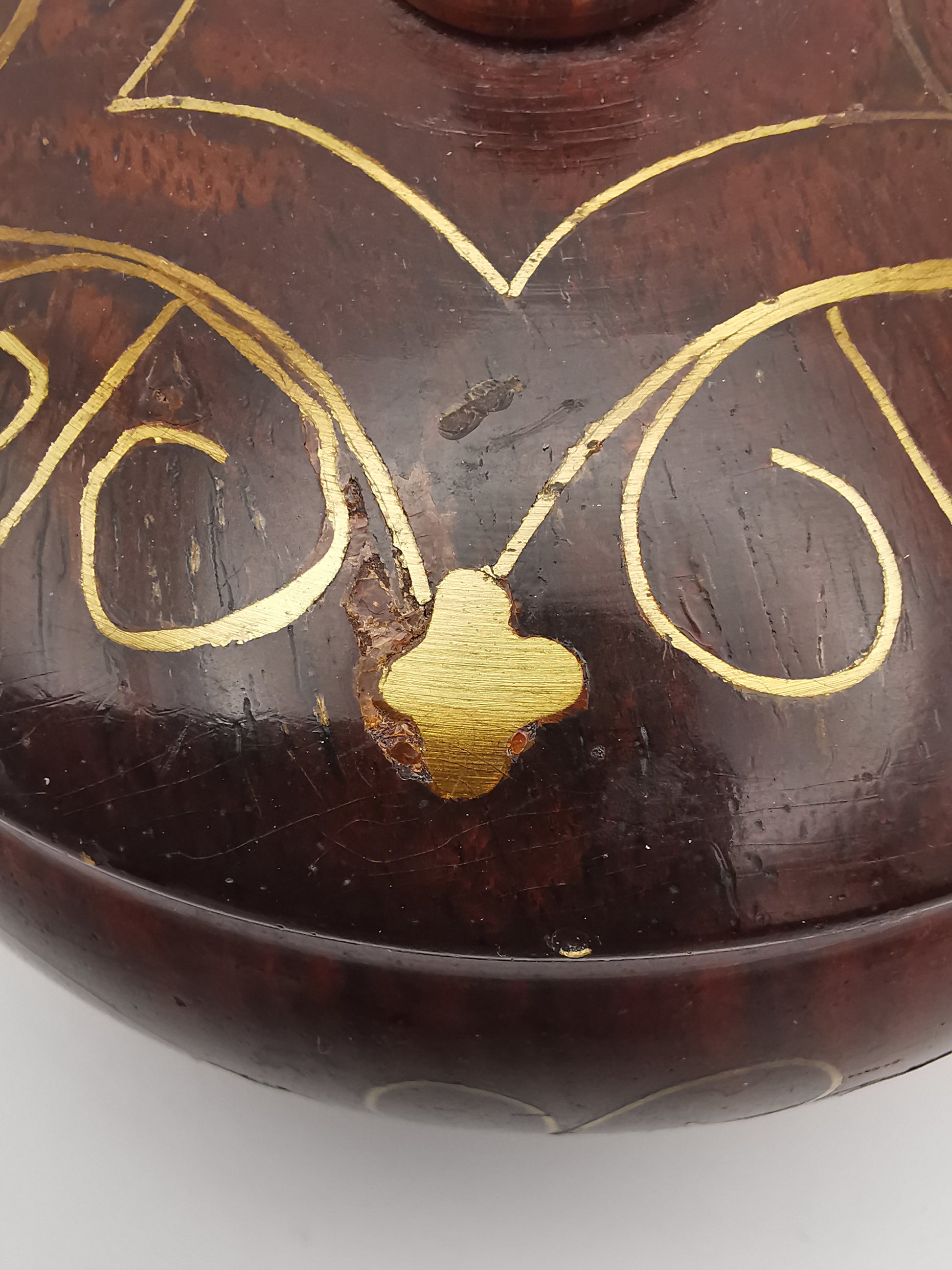 Vintage Indian Hardwood Brass Inlay Trinket Pot