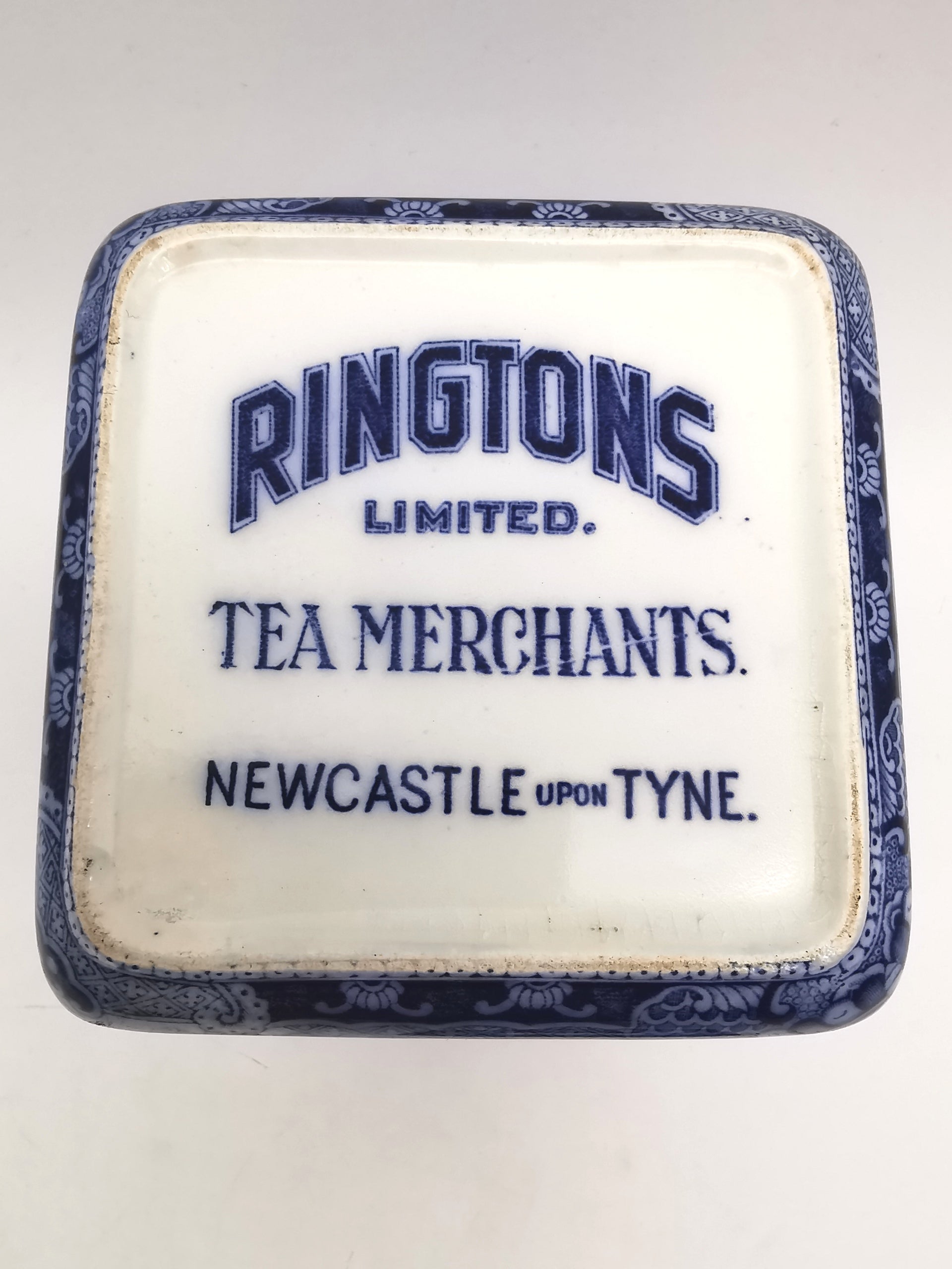 Ringtons Blue Willow Ceramic Tea Caddy / Biscuit Jar "Two Temples" Pattern