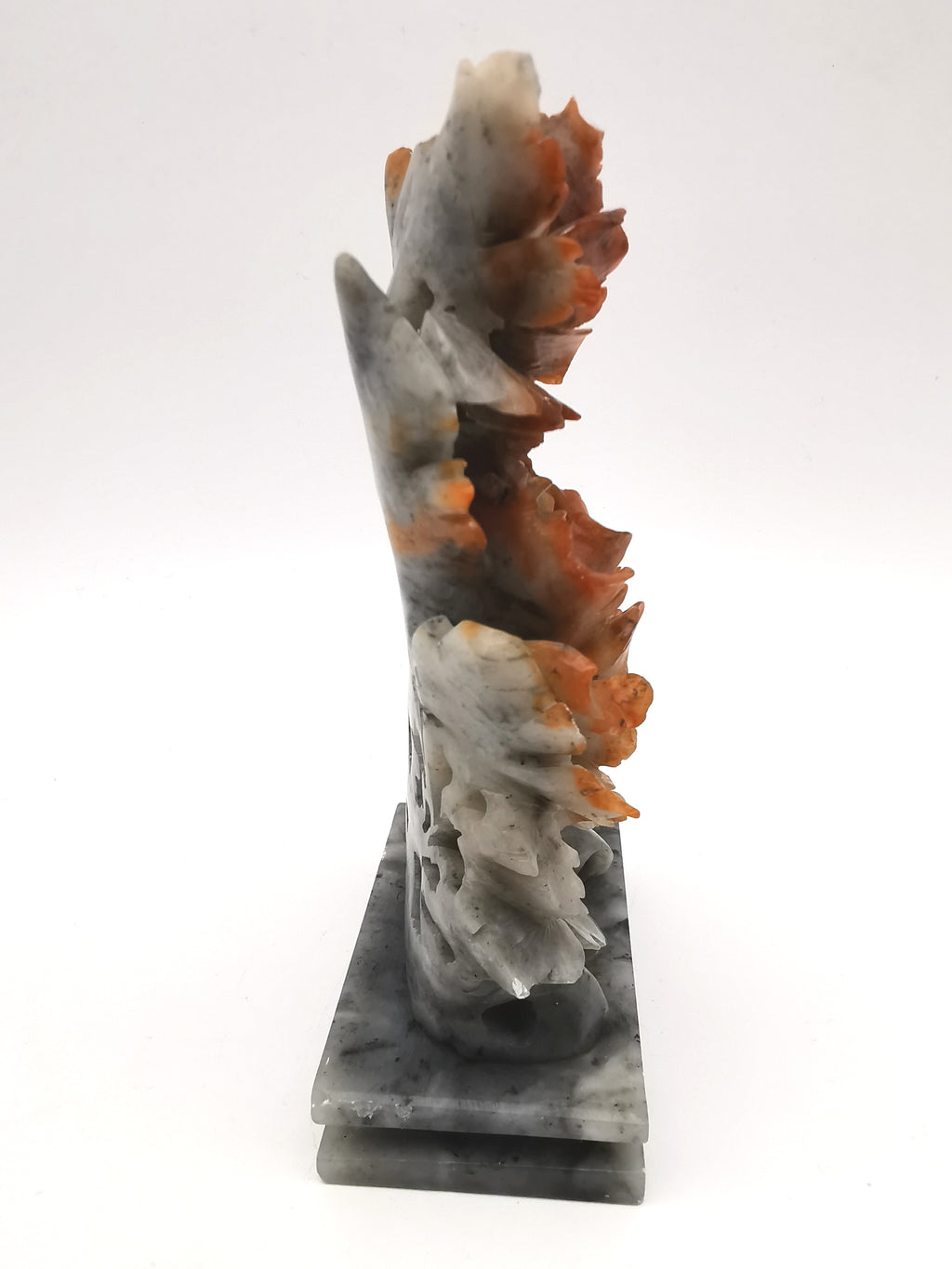 Vintage Chinese Hand-Carved Soapstone Sculpture – Peonies and Bird