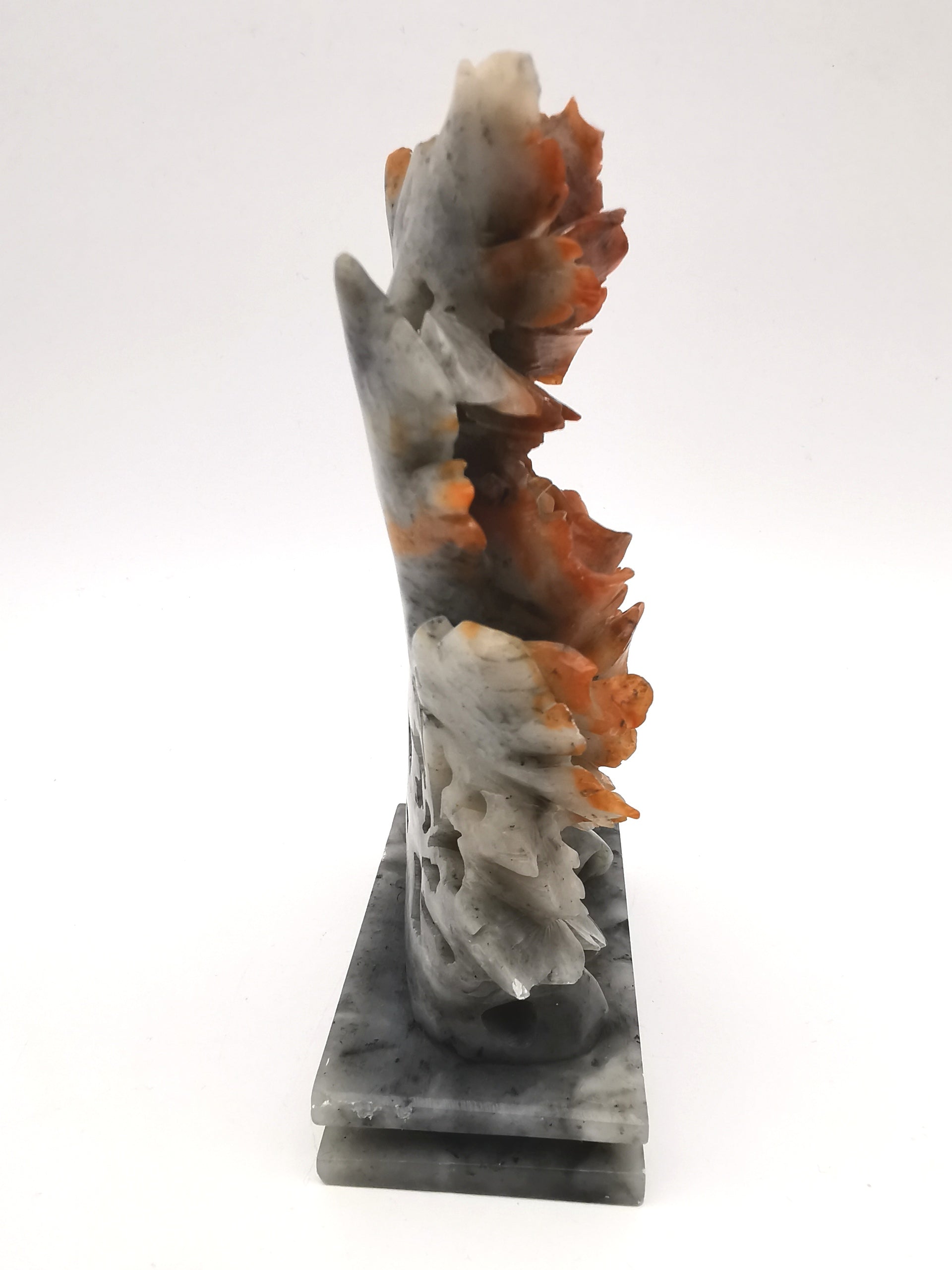 Vintage Chinese Hand-Carved Soapstone Sculpture – Peonies and Bird