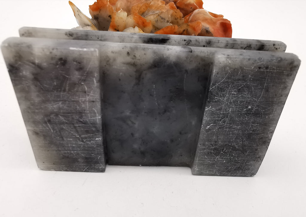 Vintage Chinese Hand-Carved Soapstone Sculpture – Peonies and Bird