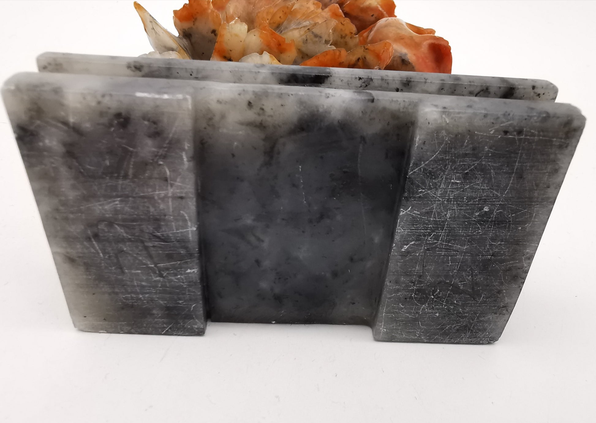 Vintage Chinese Hand-Carved Soapstone Sculpture – Peonies and Bird