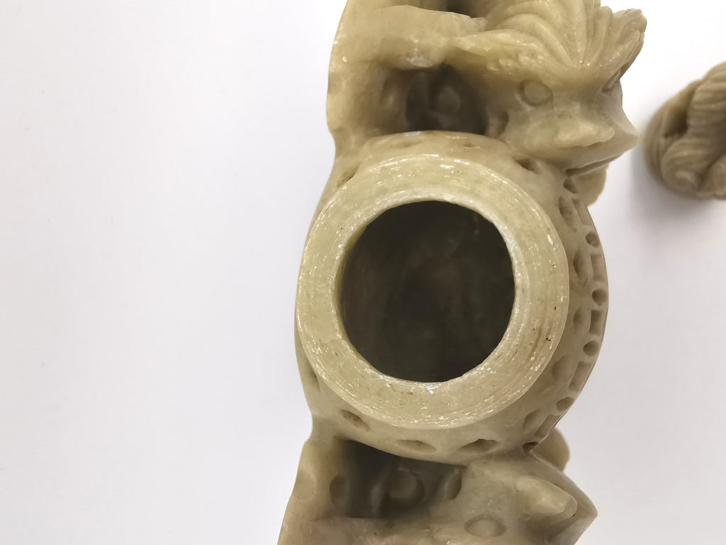 Vintage Chinese Hand-Carved Soapstone Foo Dog Incense Burner – 1.2kg Guardian Lion Censer
