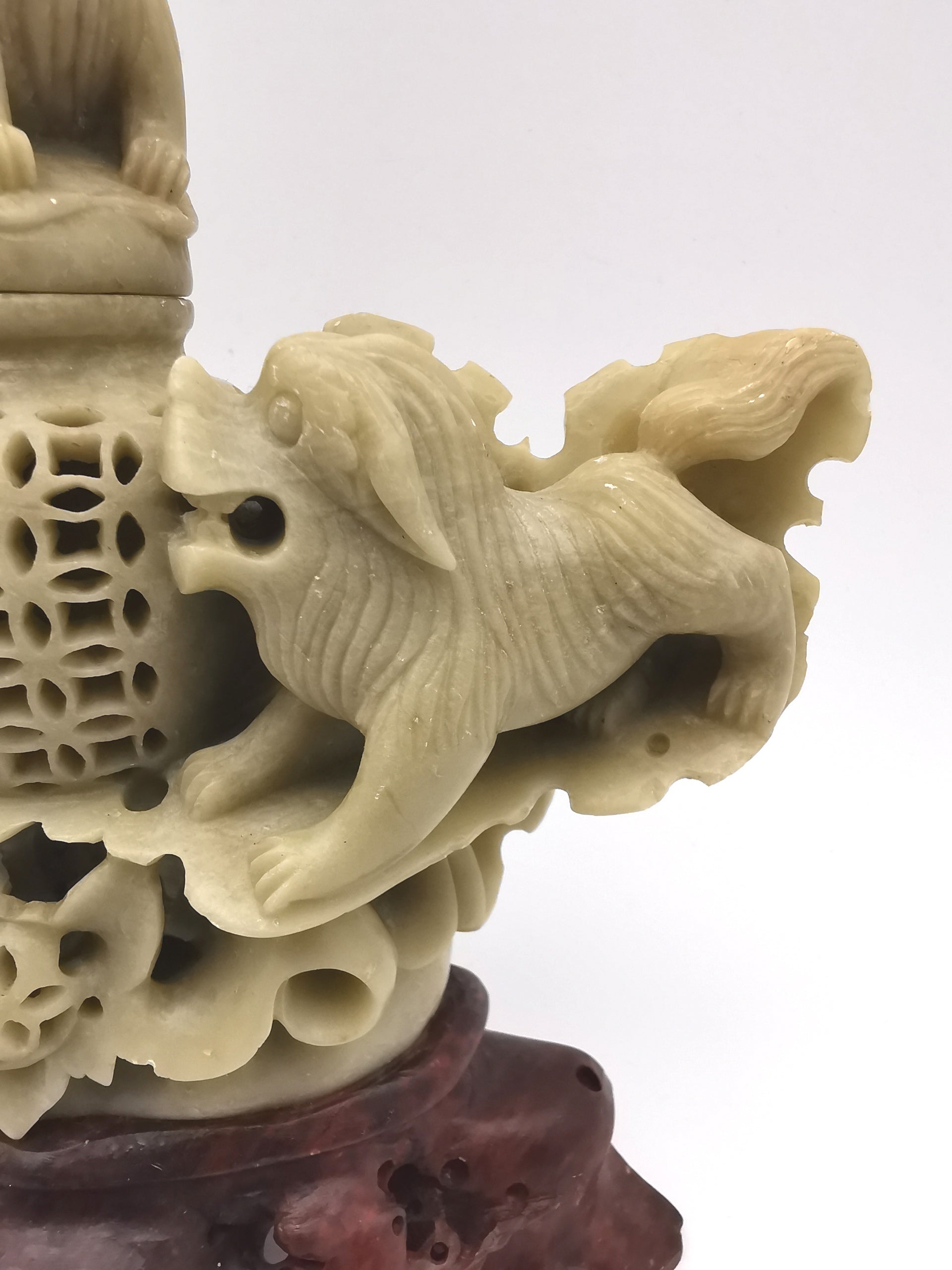 Vintage Chinese Hand-Carved Soapstone Foo Dog Incense Burner – 1.2kg Guardian Lion Censer