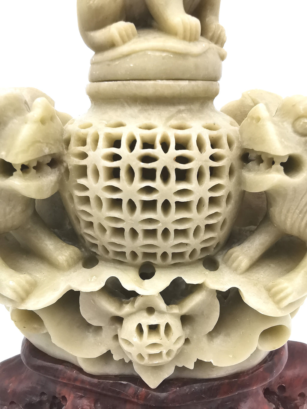Vintage Chinese Hand-Carved Soapstone Foo Dog Incense Burner – 1.2kg Guardian Lion Censer
