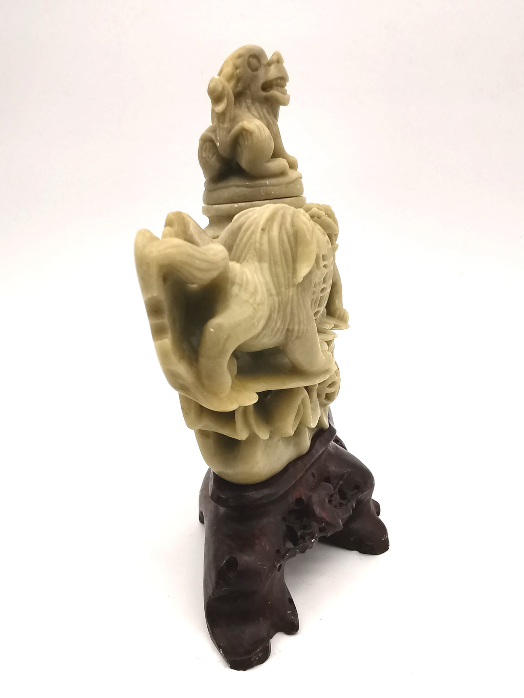 Vintage Chinese Hand-Carved Soapstone Foo Dog Incense Burner – 1.2kg Guardian Lion Censer