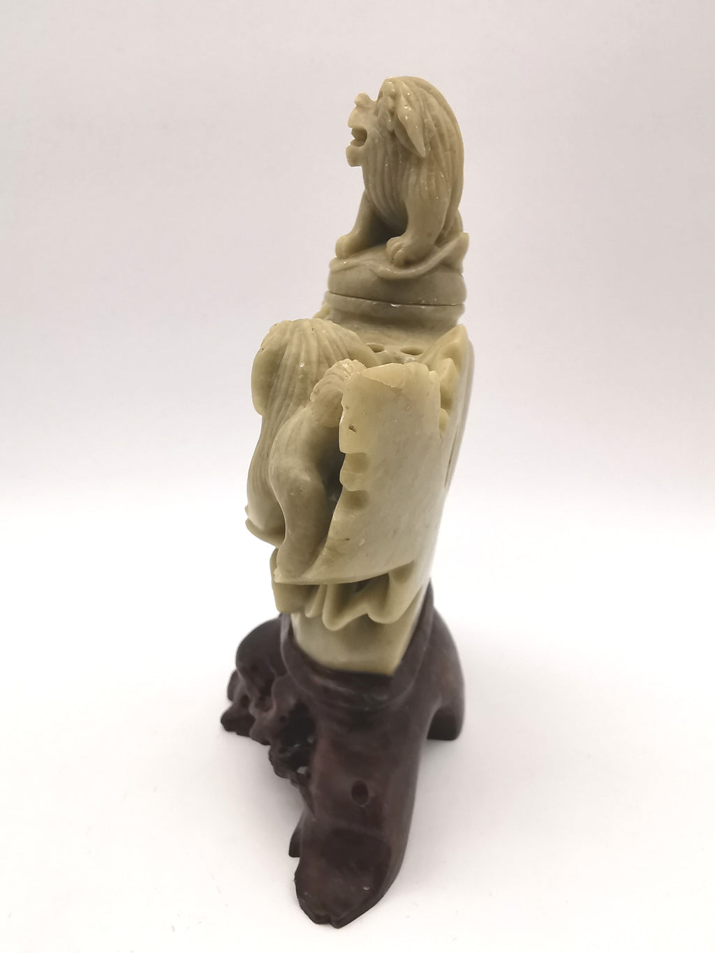 Vintage Chinese Hand-Carved Soapstone Foo Dog Incense Burner – 1.2kg Guardian Lion Censer
