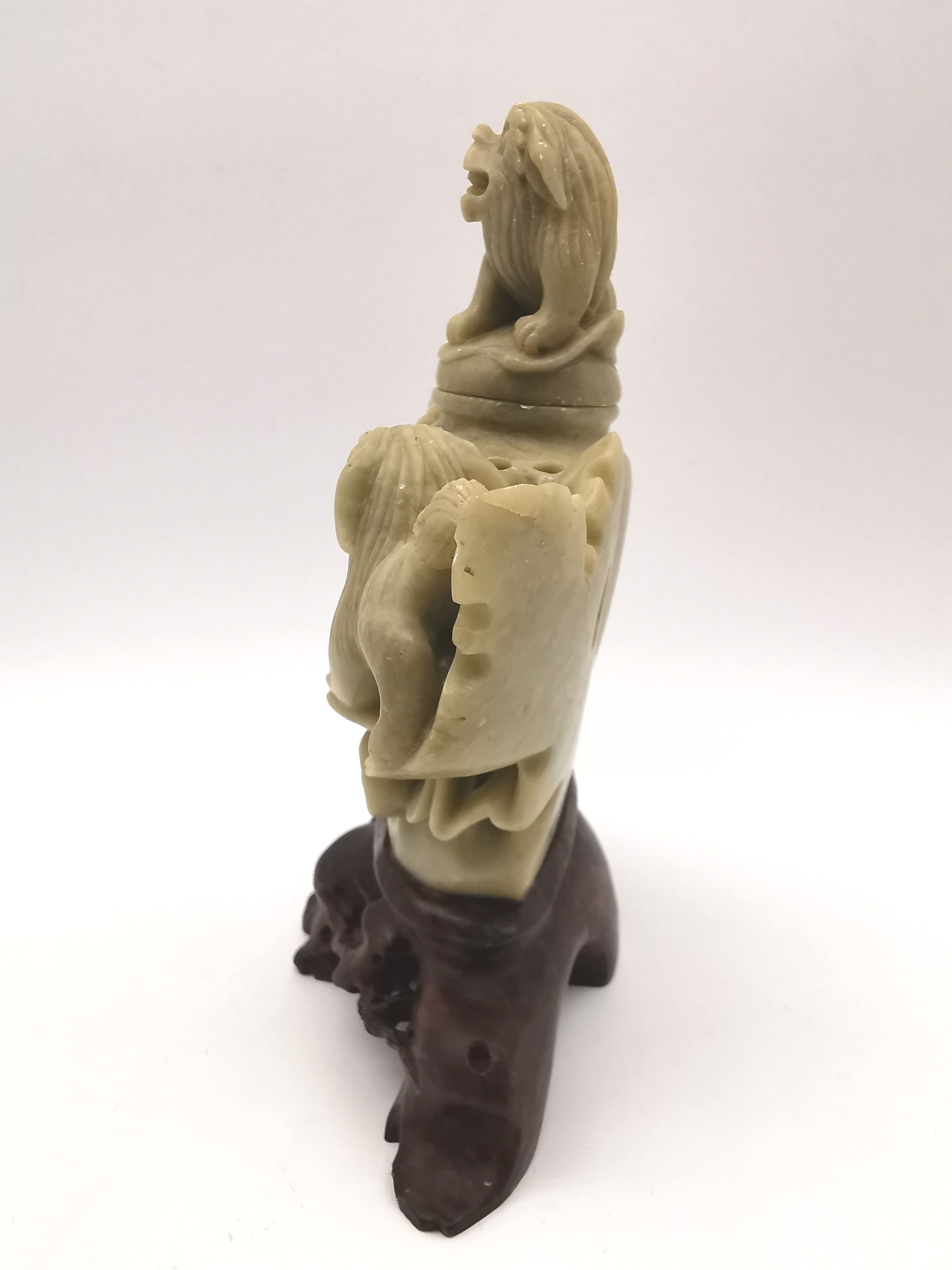 Vintage Chinese Hand-Carved Soapstone Foo Dog Incense Burner – 1.2kg Guardian Lion Censer