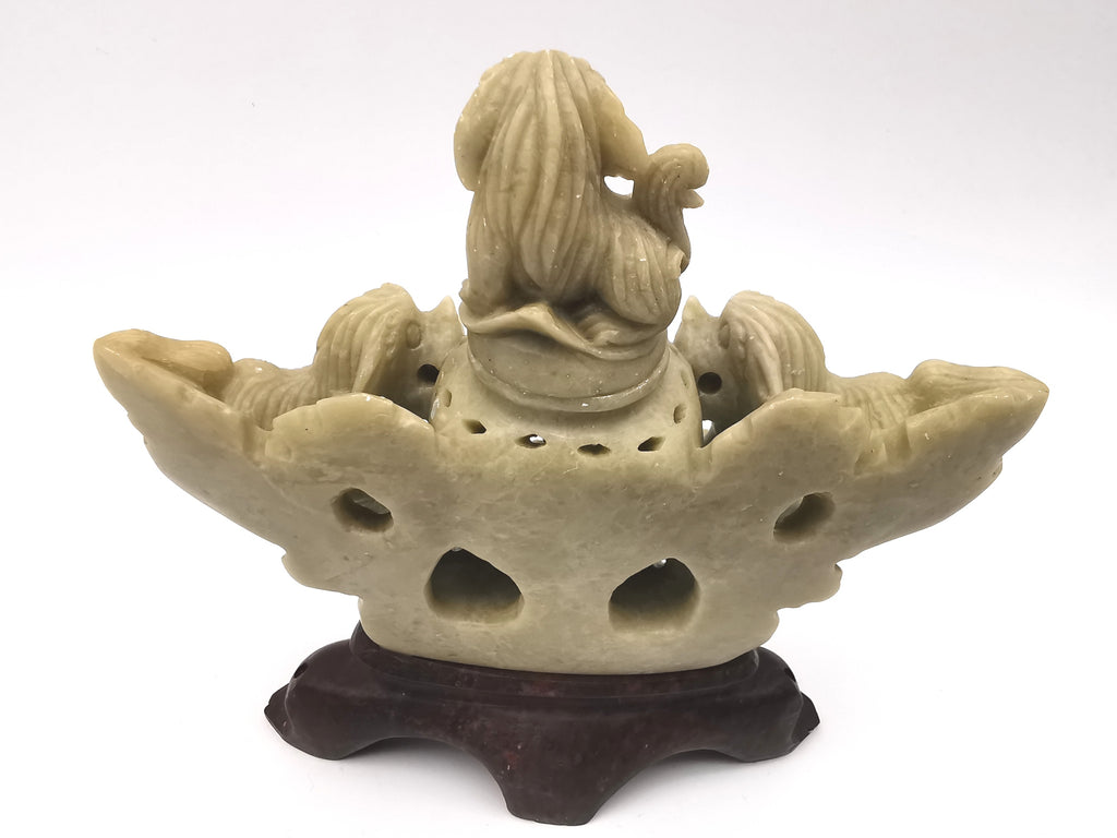 Vintage Chinese Hand-Carved Soapstone Foo Dog Incense Burner – 1.2kg Guardian Lion Censer