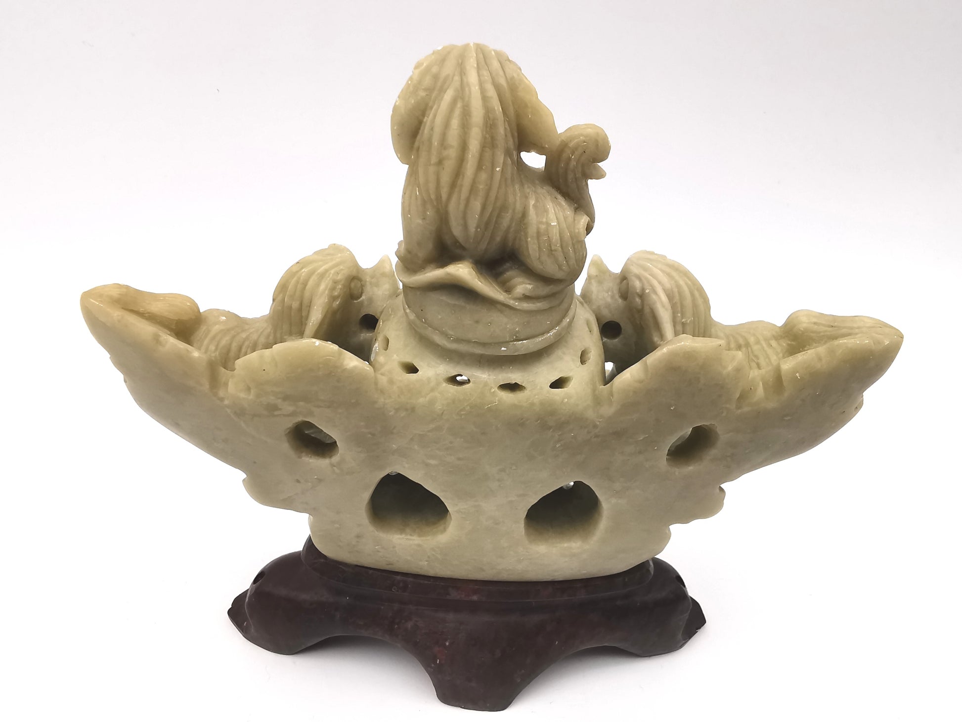 Vintage Chinese Hand-Carved Soapstone Foo Dog Incense Burner – 1.2kg Guardian Lion Censer