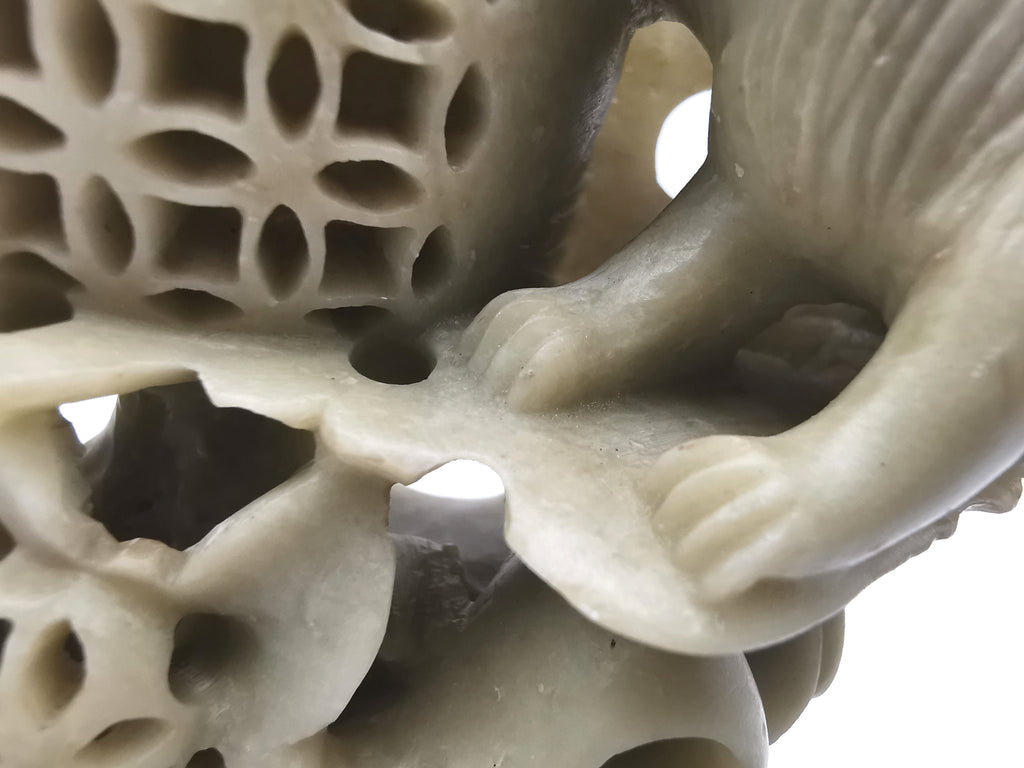 Vintage Chinese Hand-Carved Soapstone Foo Dog Incense Burner – 1.2kg Guardian Lion Censer