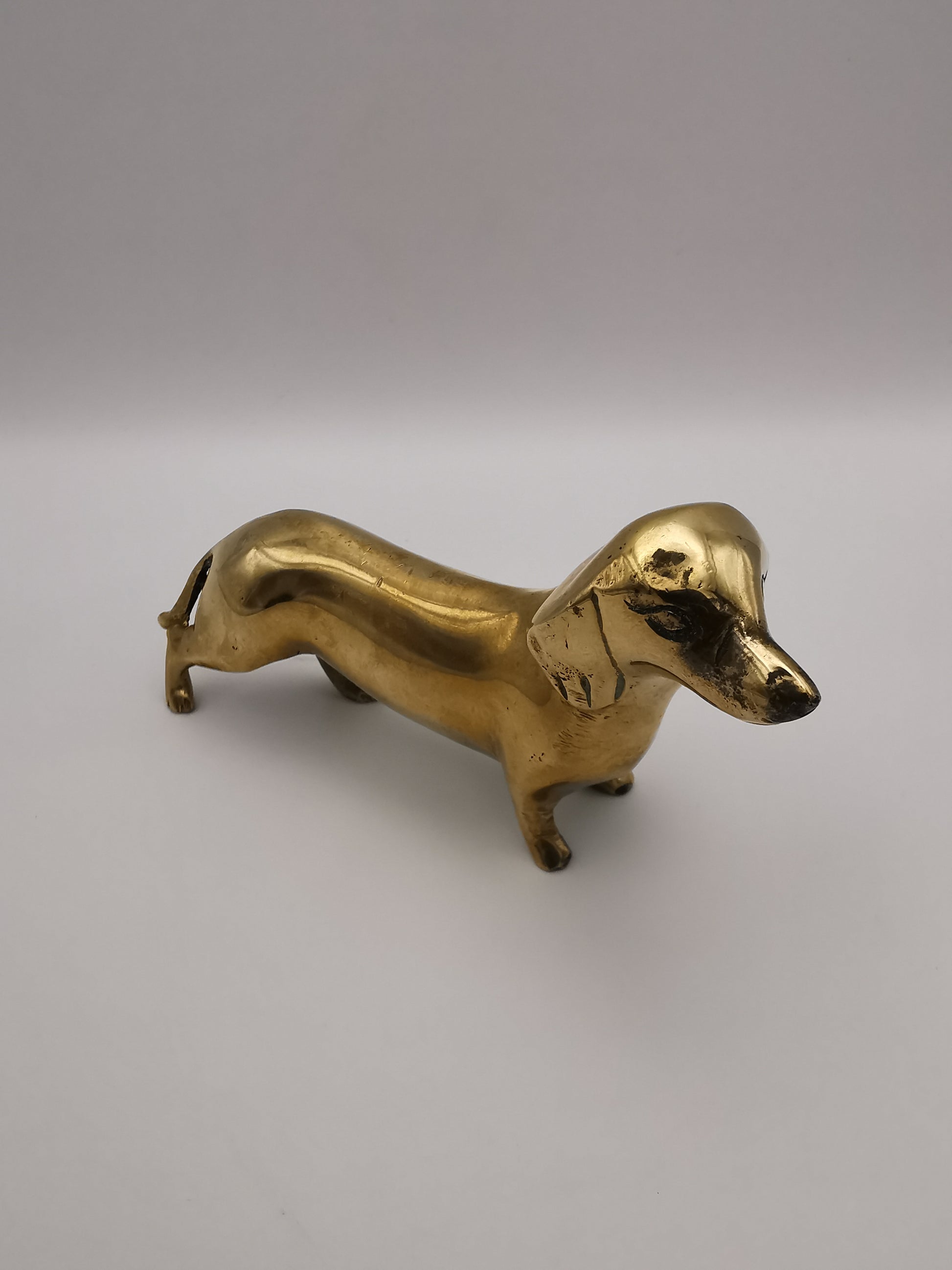 Vintage Mid-Century Hollow Brass Dachshund Figurine – Retro Sausage Dog Ornament