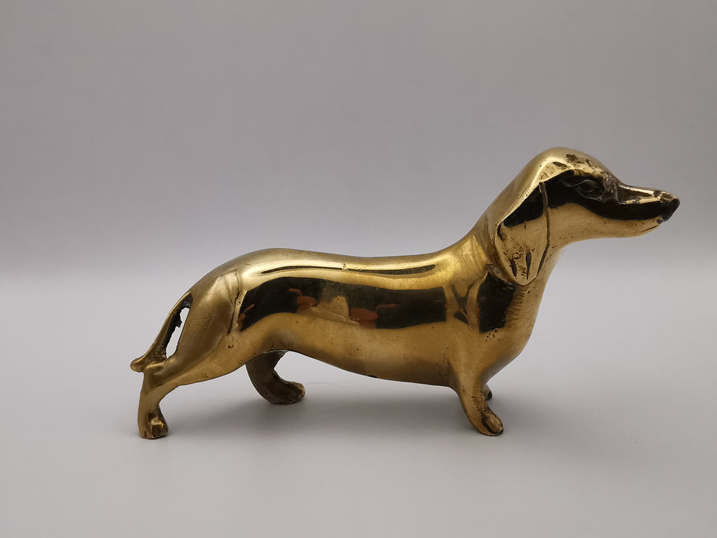 Vintage Mid-Century Hollow Brass Dachshund Figurine – Retro Sausage Dog Ornament