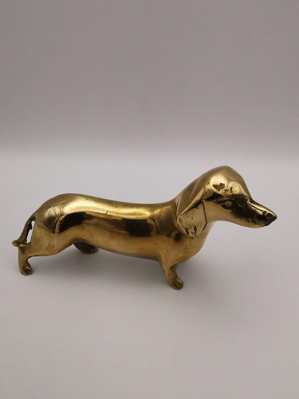 Vintage Mid-Century Hollow Brass Dachshund Figurine – Retro Sausage Dog Ornament