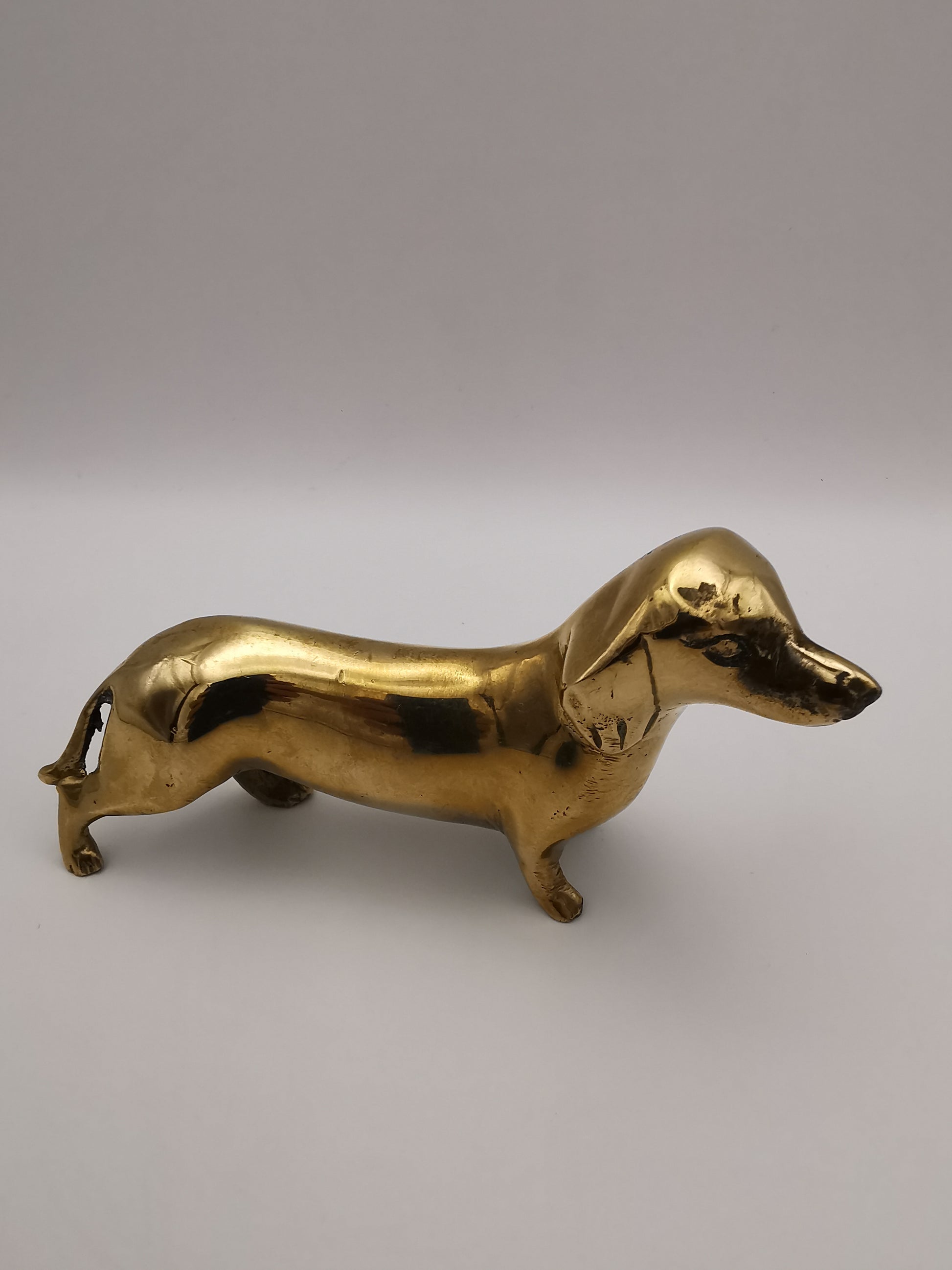Vintage Mid-Century Hollow Brass Dachshund Figurine – Retro Sausage Dog Ornament