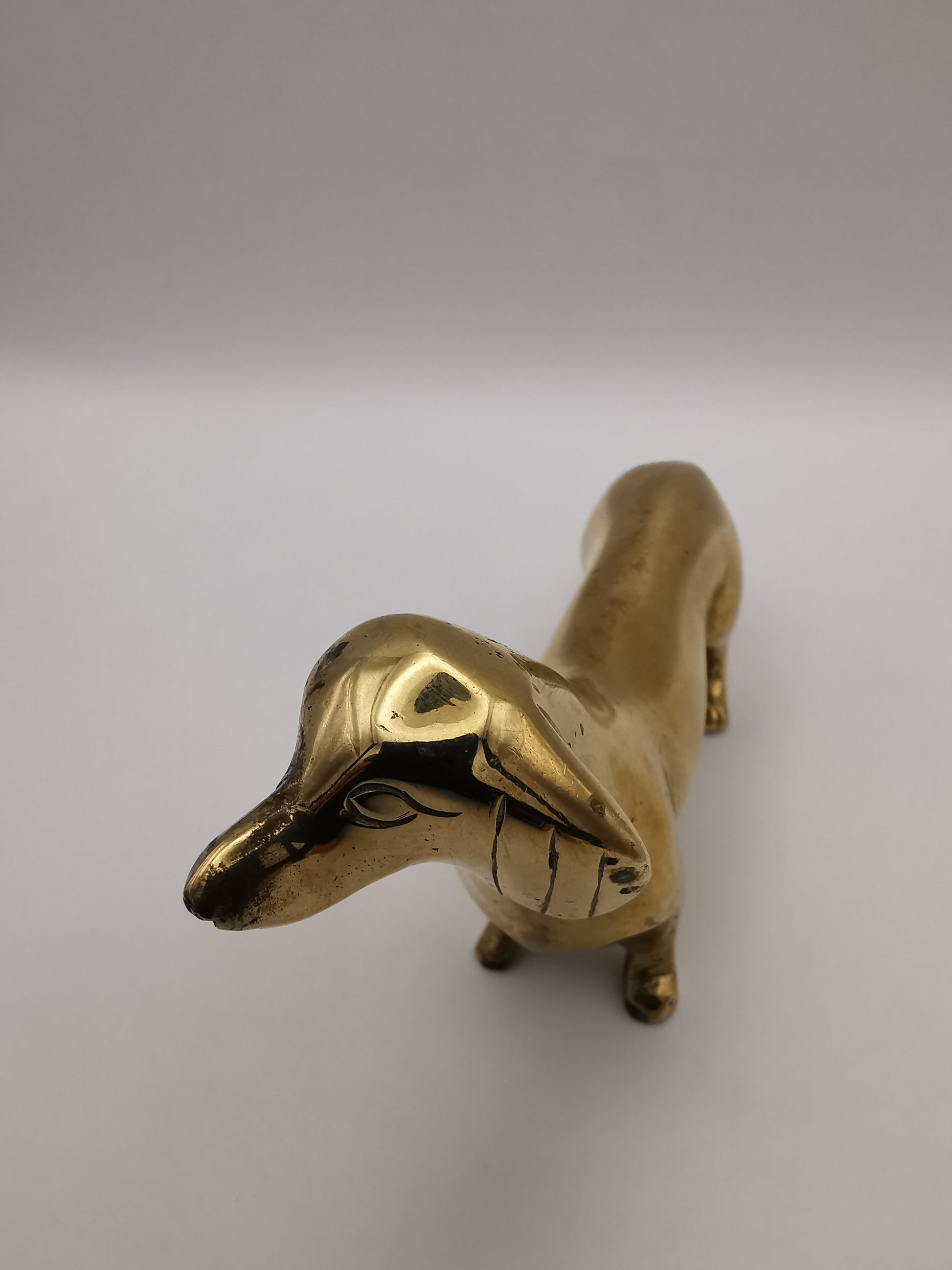 Vintage Mid-Century Hollow Brass Dachshund Figurine – Retro Sausage Dog Ornament