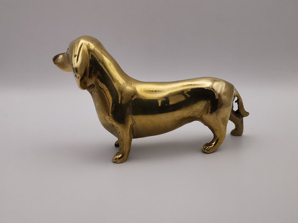 Vintage Mid-Century Hollow Brass Dachshund Figurine – Retro Sausage Dog Ornament